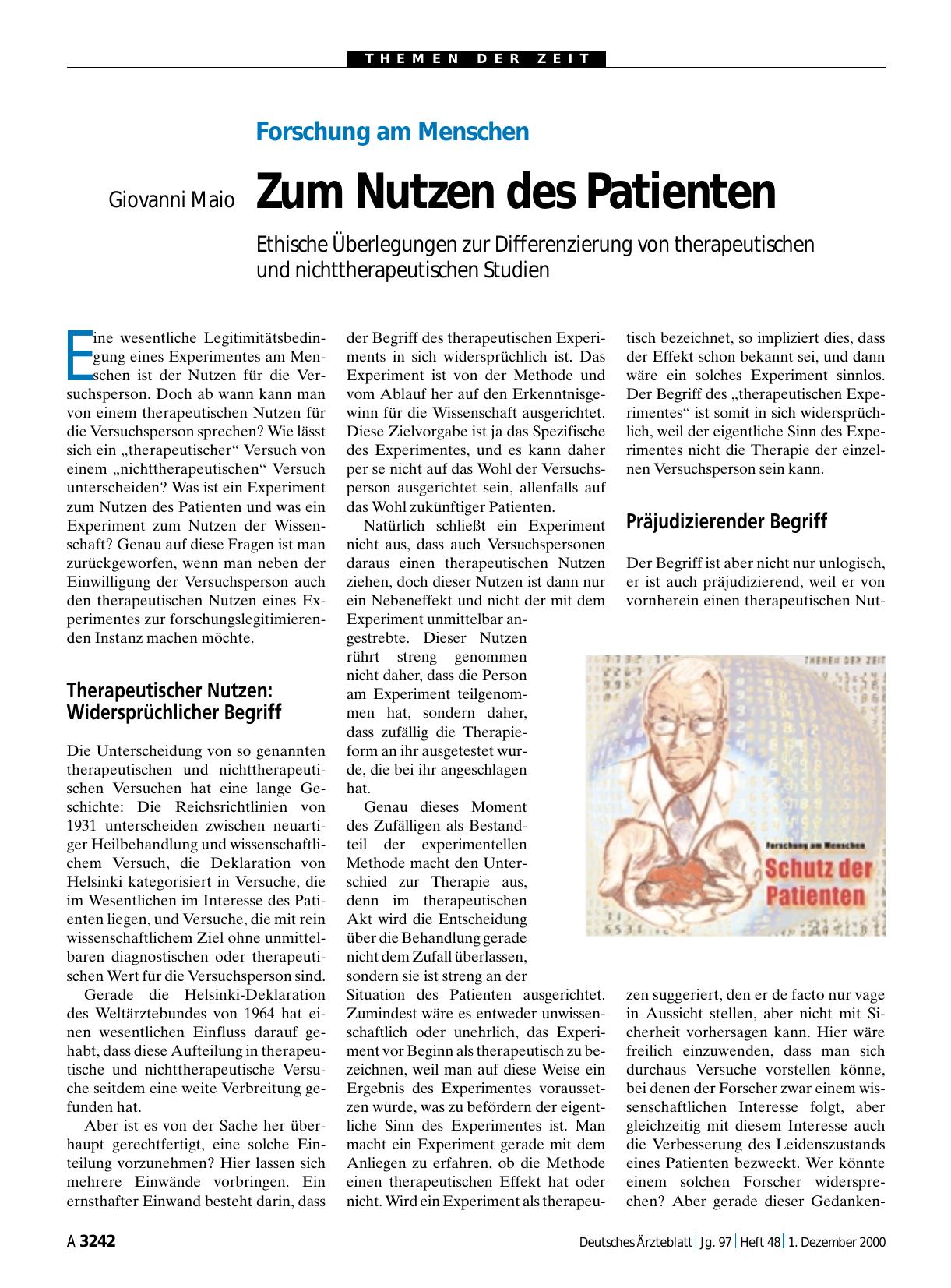 Vorschauseite 1: Forschung am Menschen: Zum Nutzen des Patienten