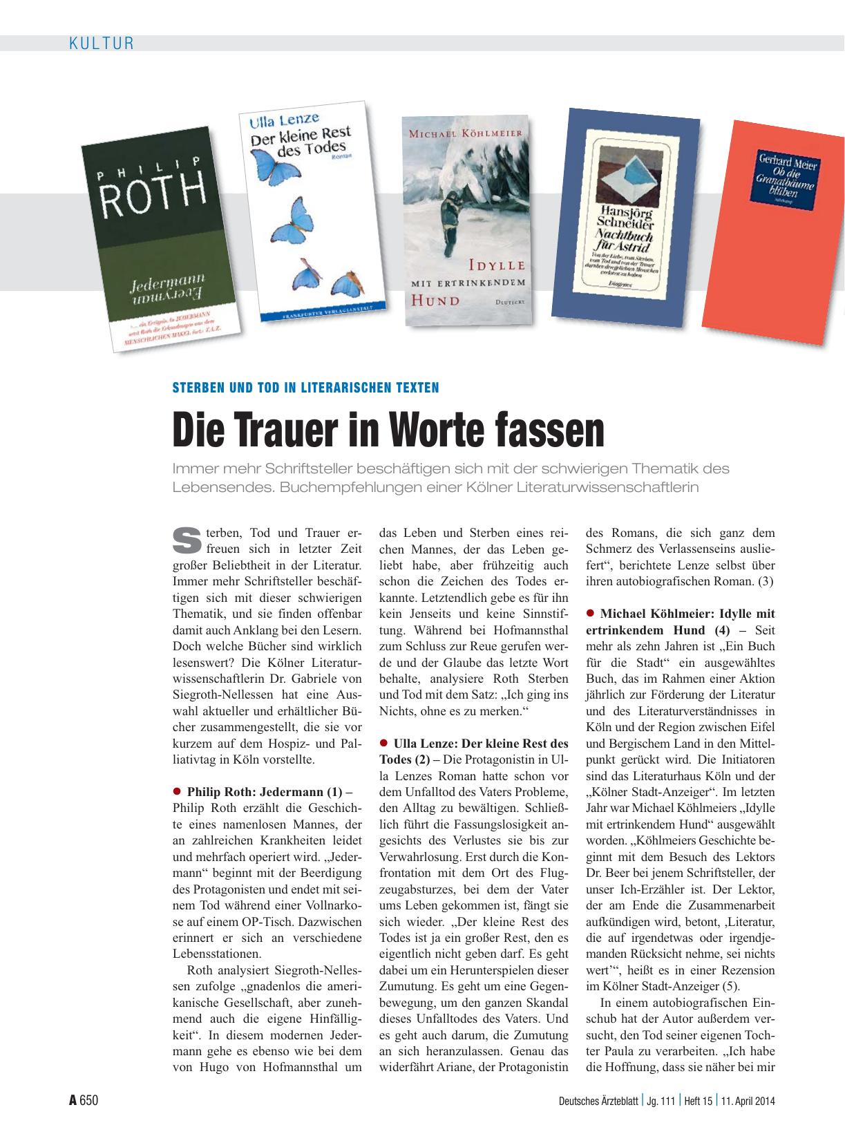 Vorschauseite 1: Sterben und Tod in literarischen Texten: Die Trauer in Worte fassen
