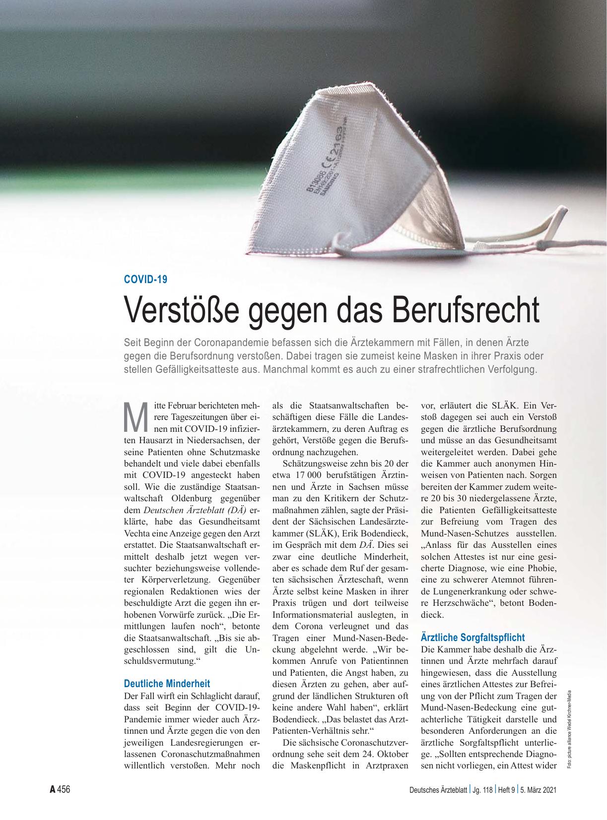 Vorschauseite 1: COVID-19: Verstöße gegen das Berufsrecht