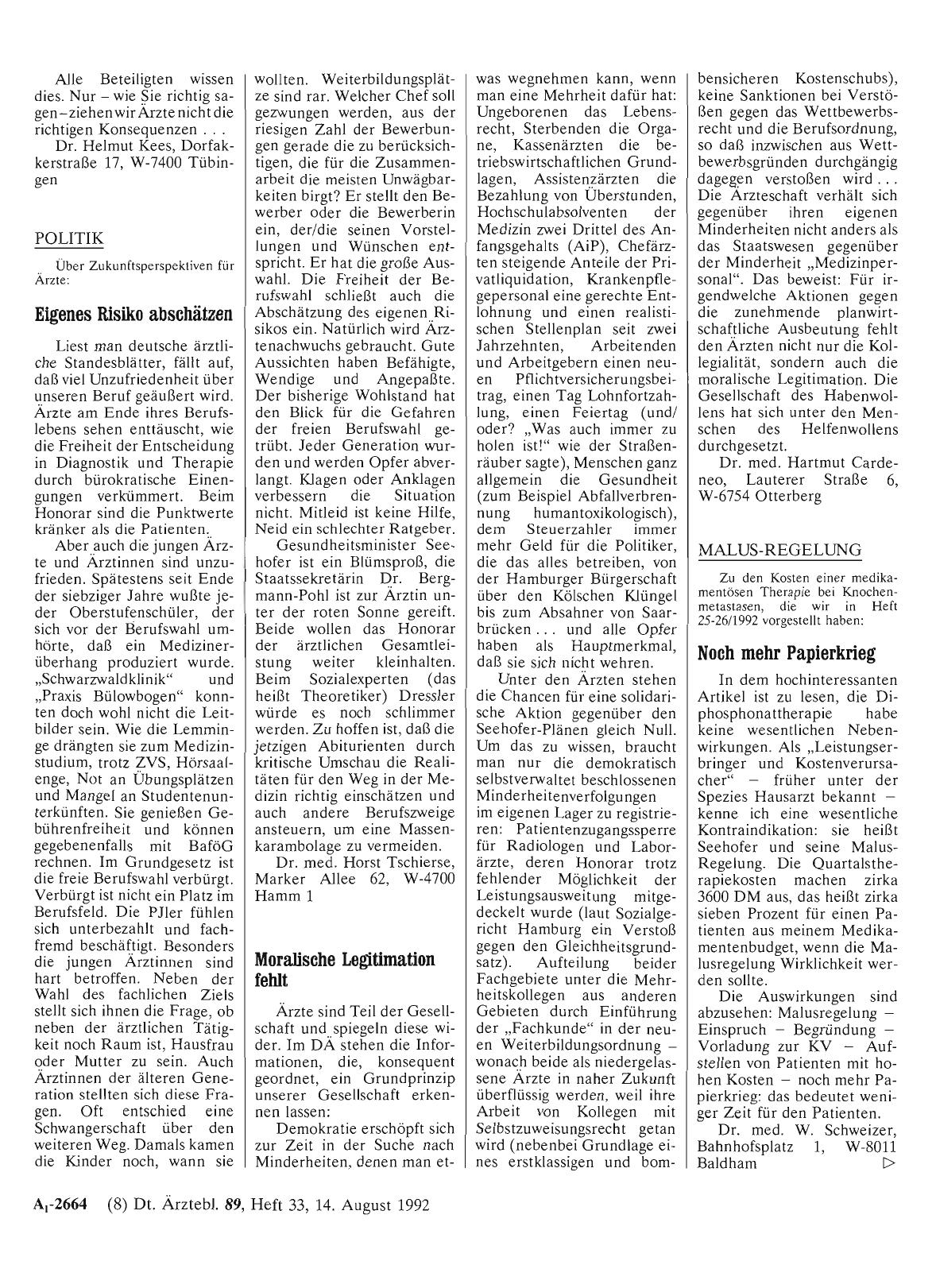 Vorschauseite 1: POLITIK: Eigenes Risiko abschätzen