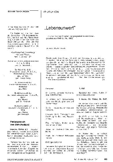 Vorschauseite 1: „Lebensunwert": Ein Spiel aus der jüngsten Vergangenheit in drei Akten