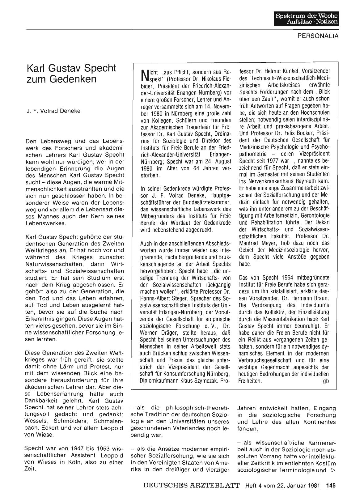 Vorschauseite 1: Karl Gustav Specht zum Gedenken
