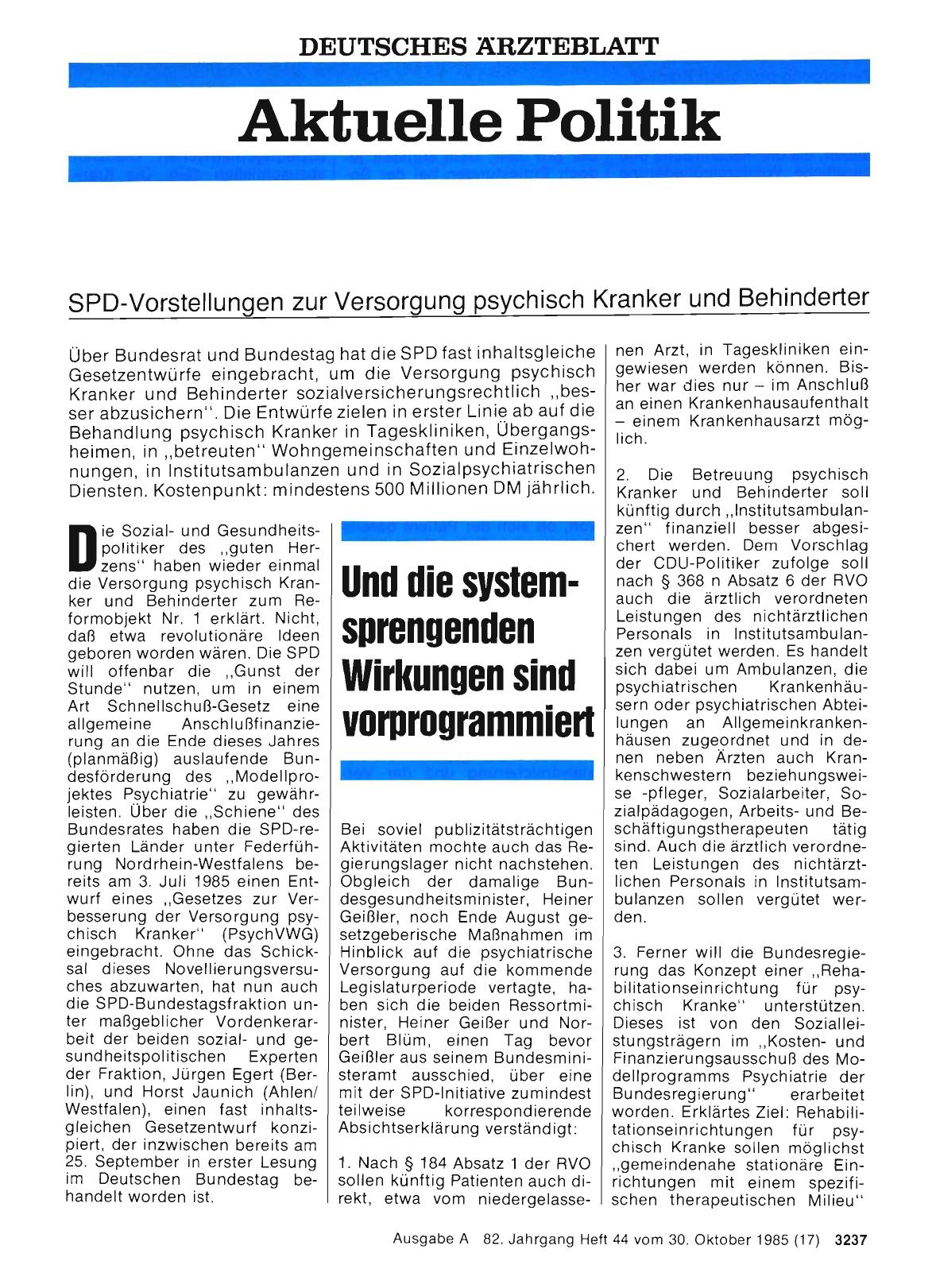 Vorschauseite 1: SPD-Vorstellungen zur Versorgung psychisch Kranker und Behinderter: Und die systemsprengenden Wirkungen sind vorprogrammiert