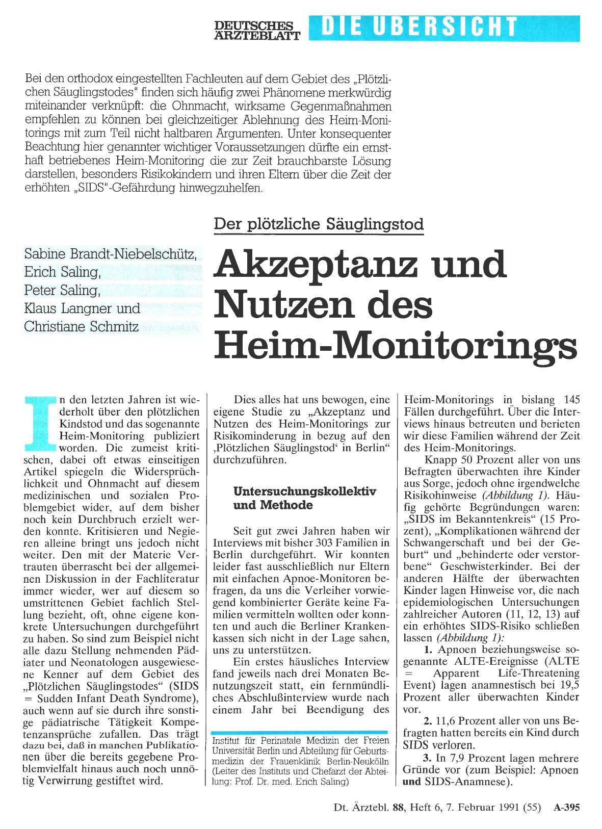 Vorschauseite 1: Der plötzliche Säuglingstod: Akzeptanz und Nutzen des Heim-Monitorings