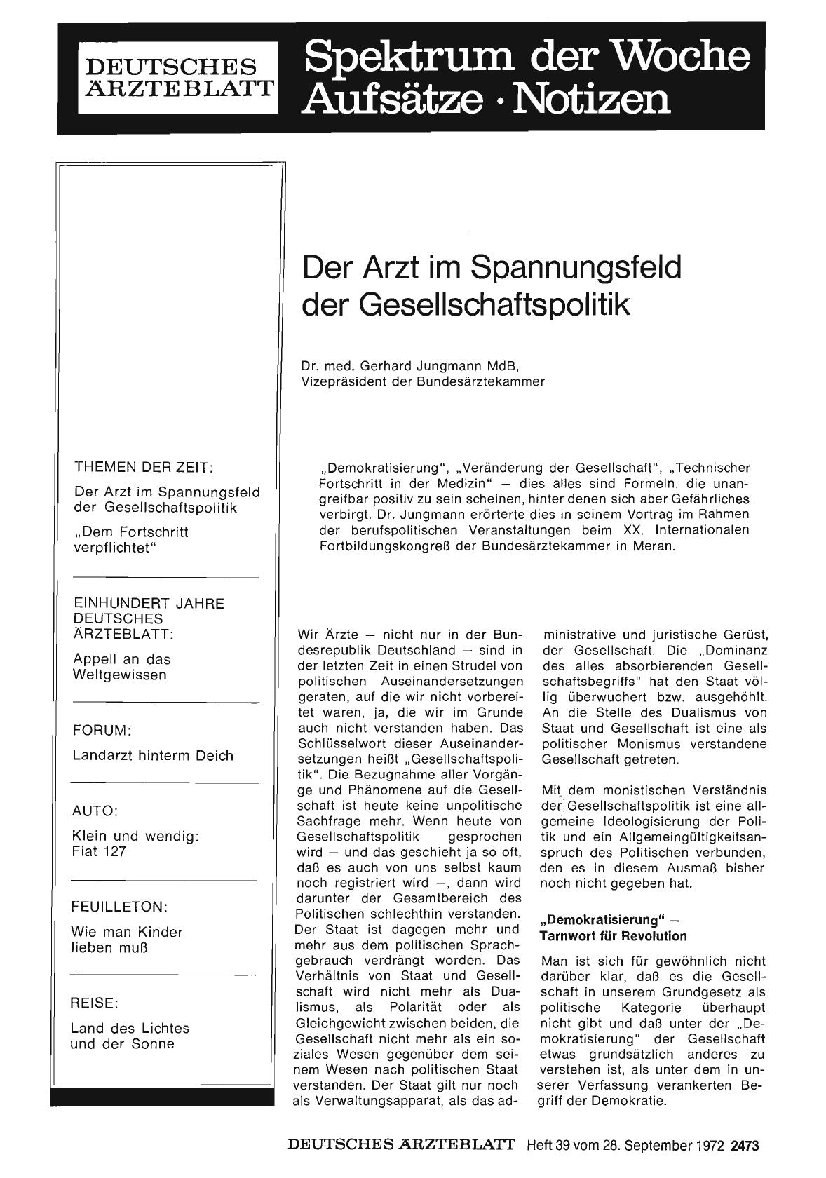 Vorschauseite 1: Der Arzt im Spannungsfeld der Gesellschaftspolitik