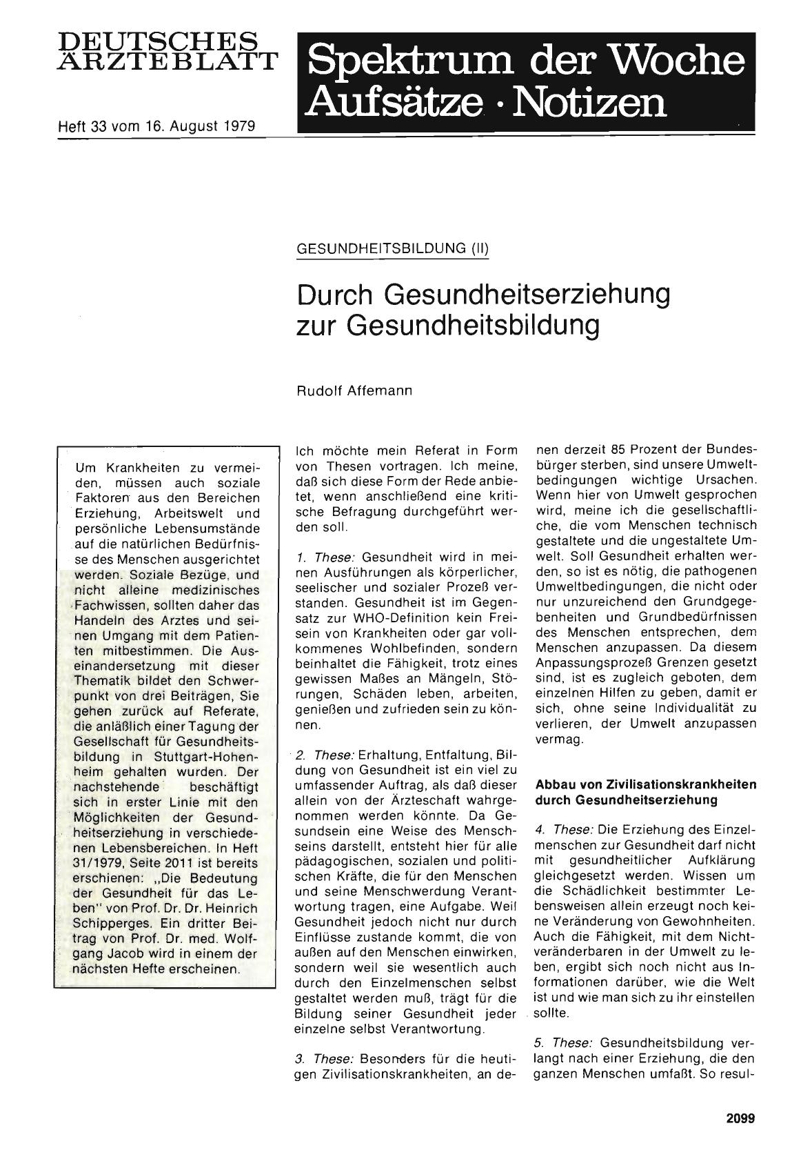 Vorschauseite 1: Gesundheitsbildung (II): Durch Gesundheitserziehung zur Gesundheitsbildung