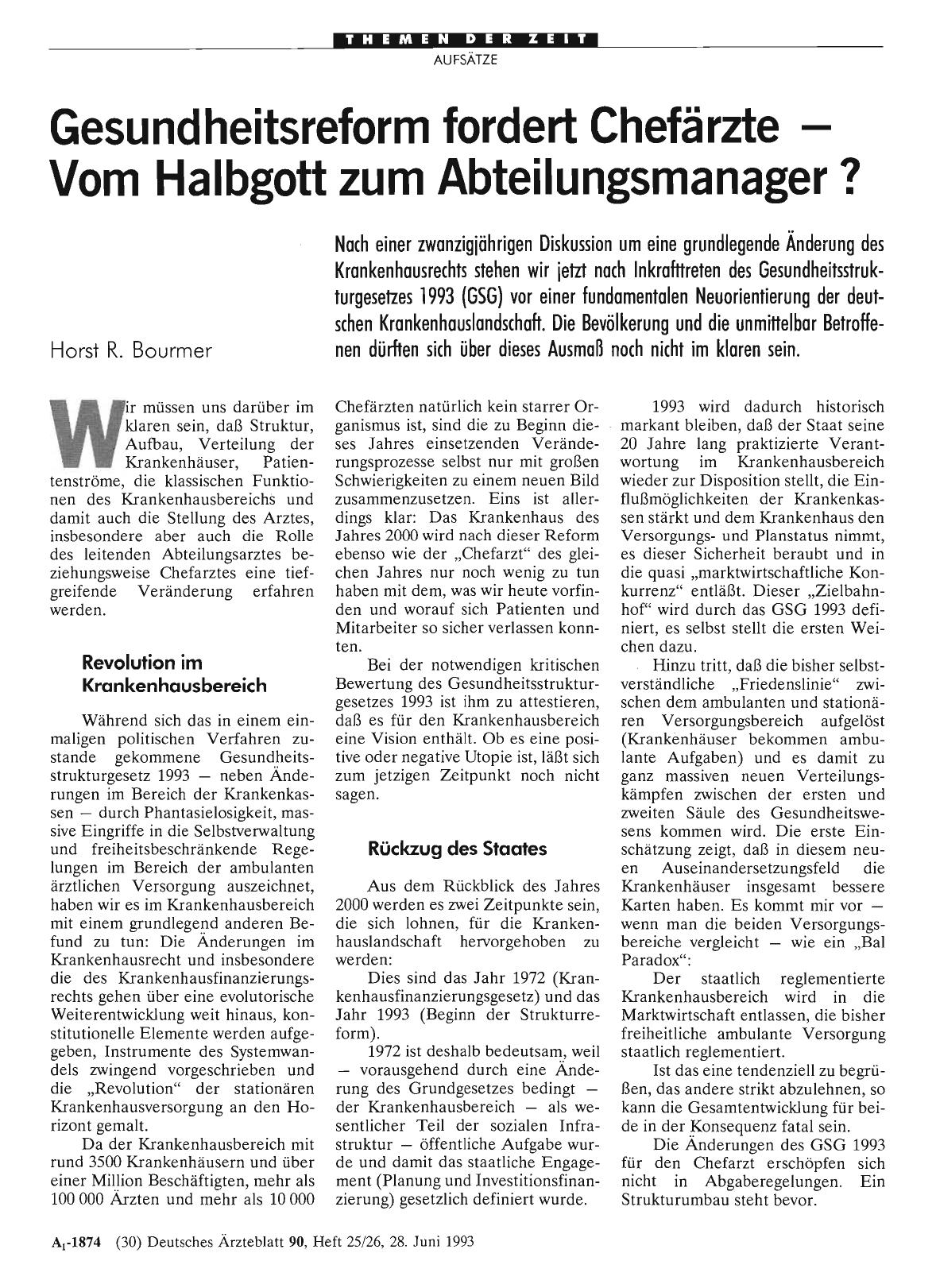 Vorschauseite 1: Gesundheitsreform fordert Chefärzte – Vom Halbgott zum Abteilungsmanager?