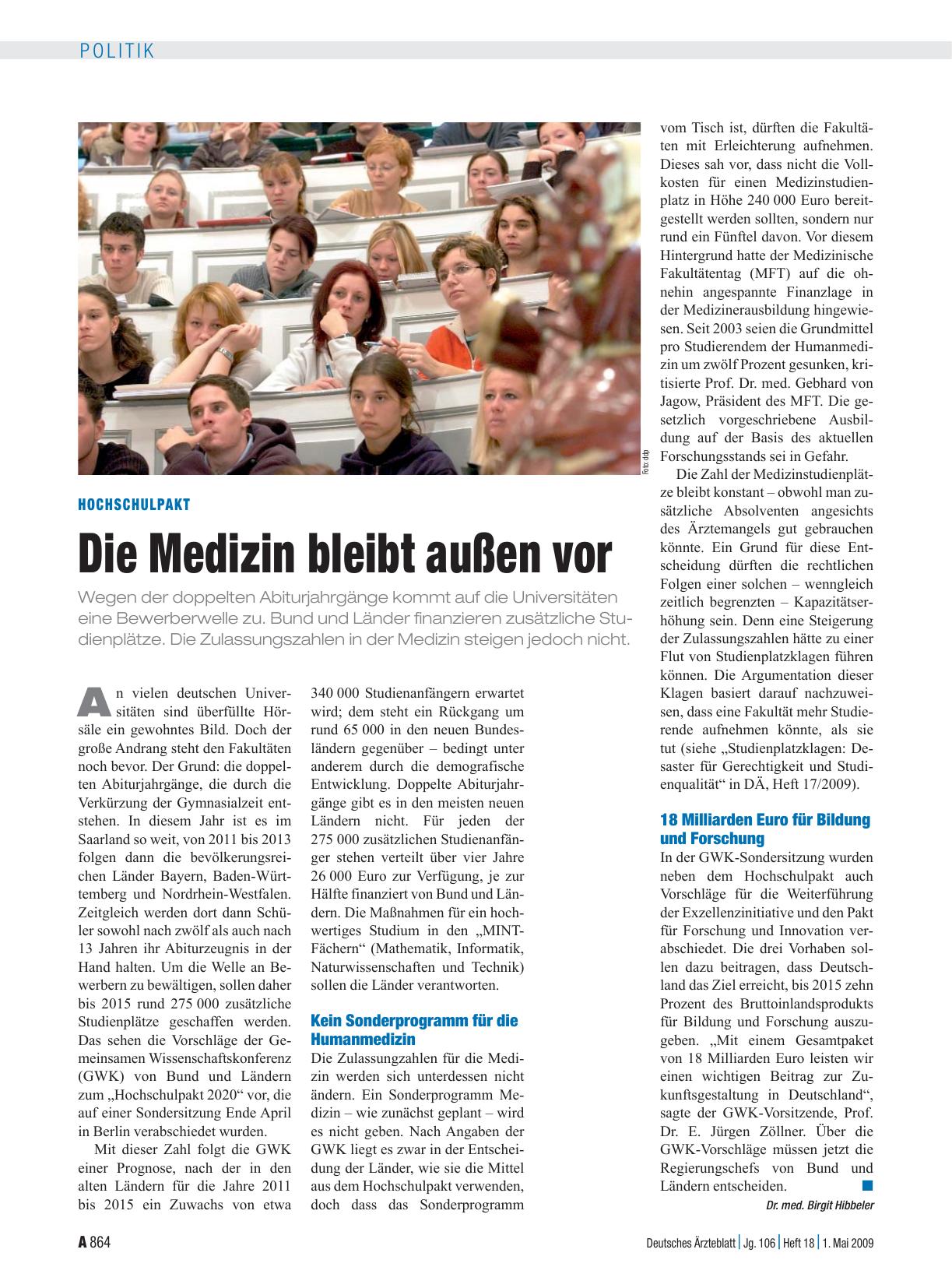 Vorschauseite 1: Hochschulpakt: Die Medizin bleibt außen vor
