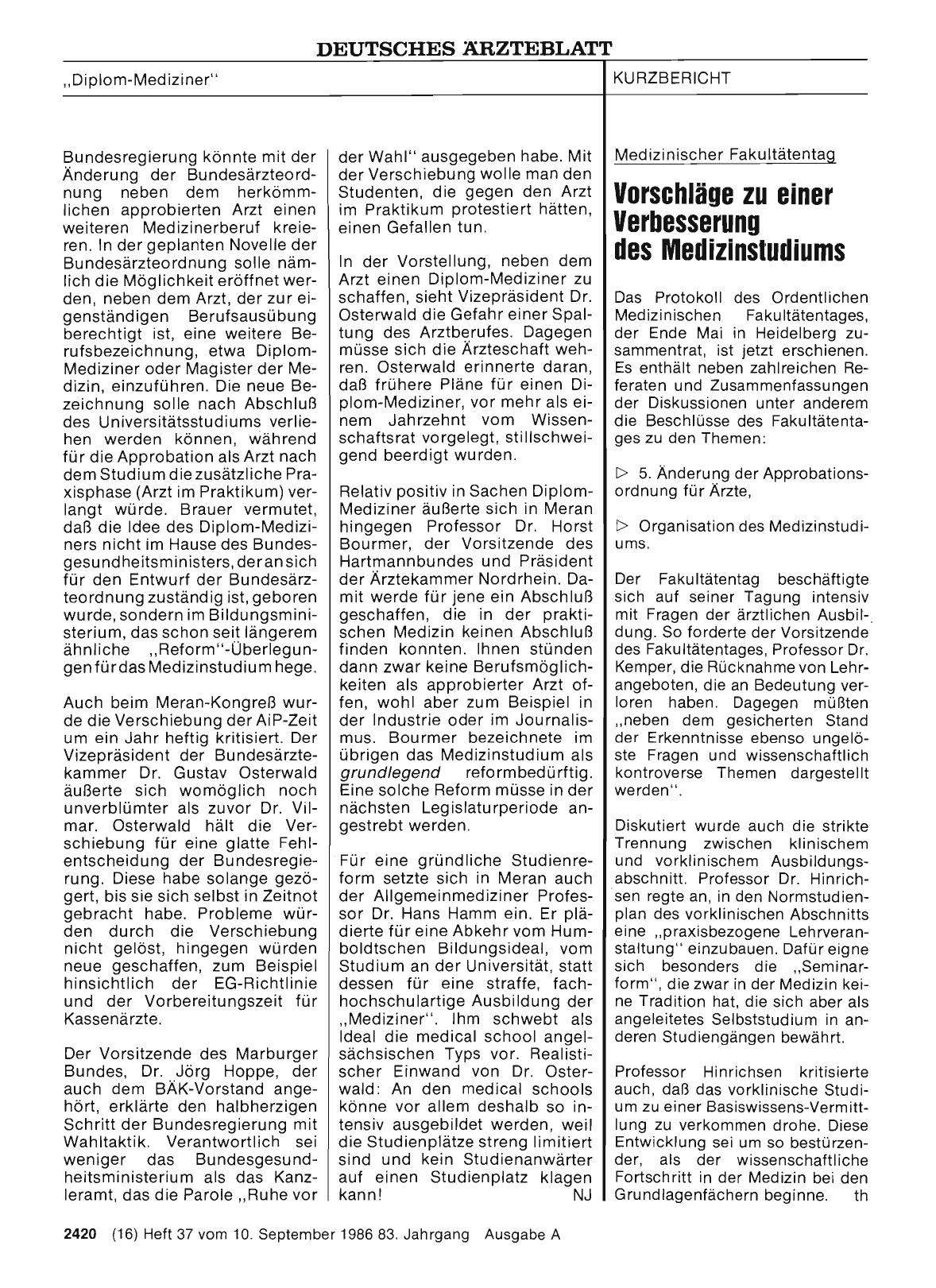 Vorschauseite 1: Medizinischer Fakultätentag: Vorschläge zu einer Verbesserung des Medizinstudiums
