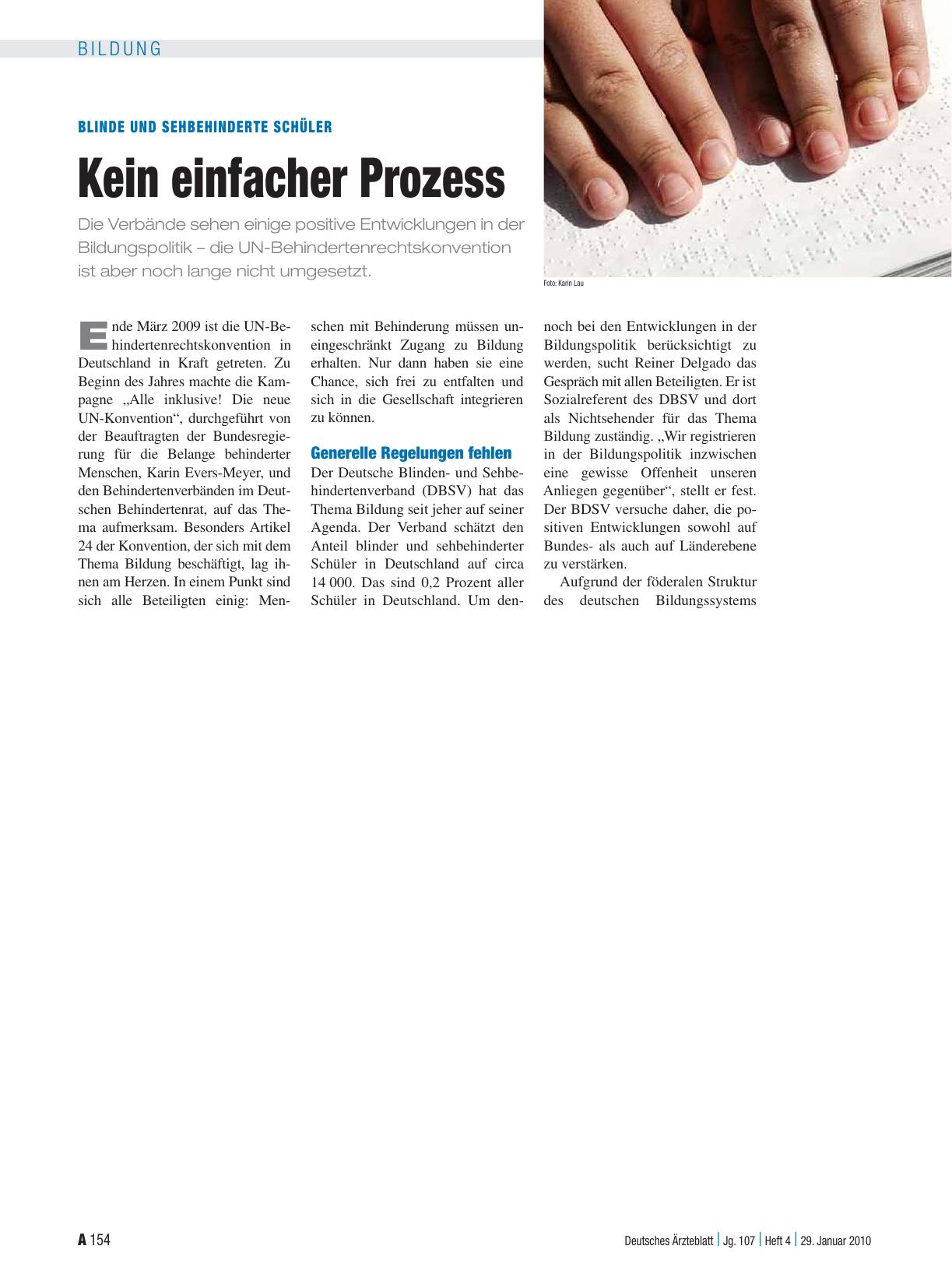 Vorschauseite 1: Blinde und Sehbehinderte Schüler: Kein einfacher Prozess