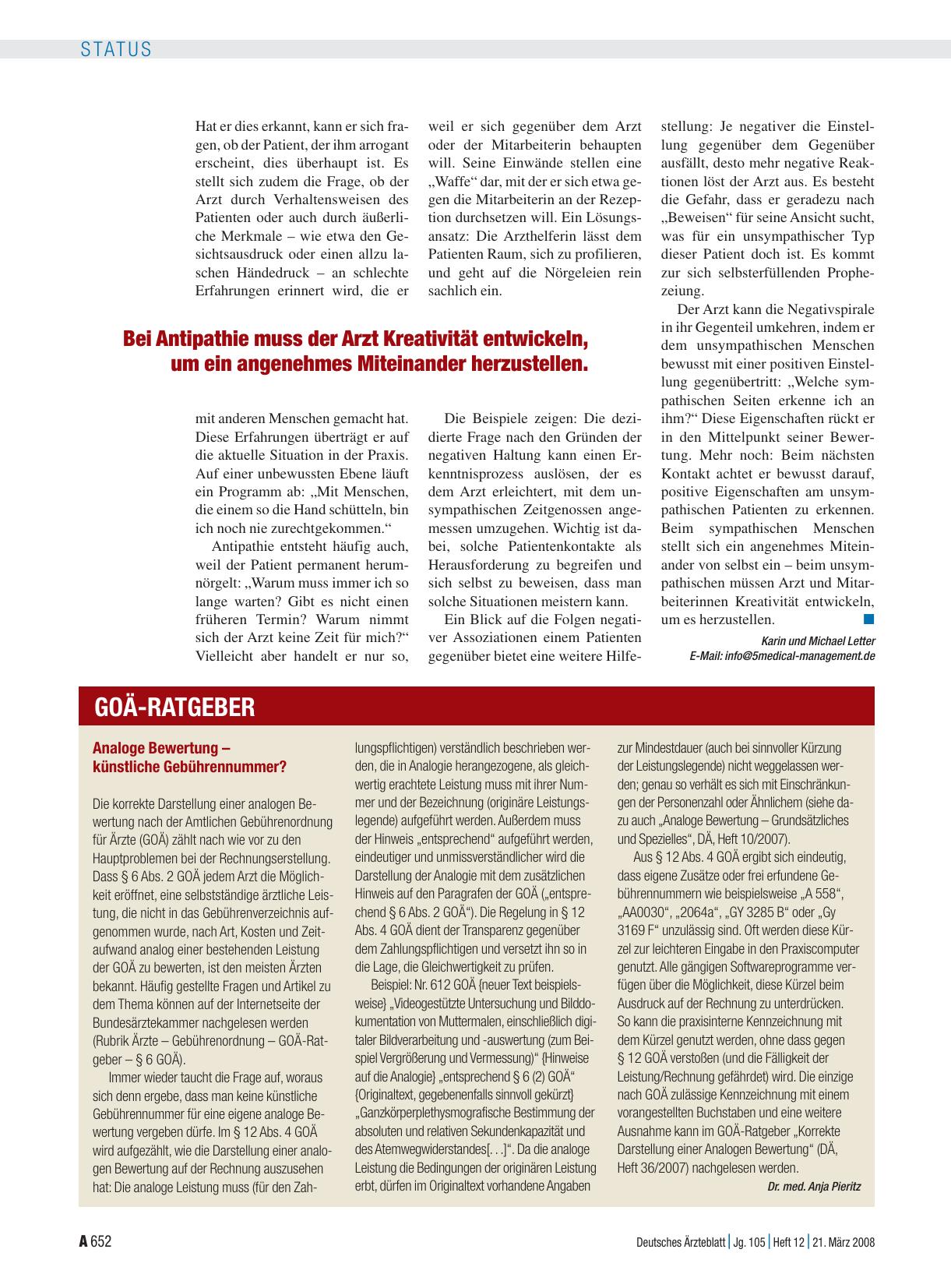 Vorschauseite 1: Analoge Bewertung – künstliche Gebührennummer?