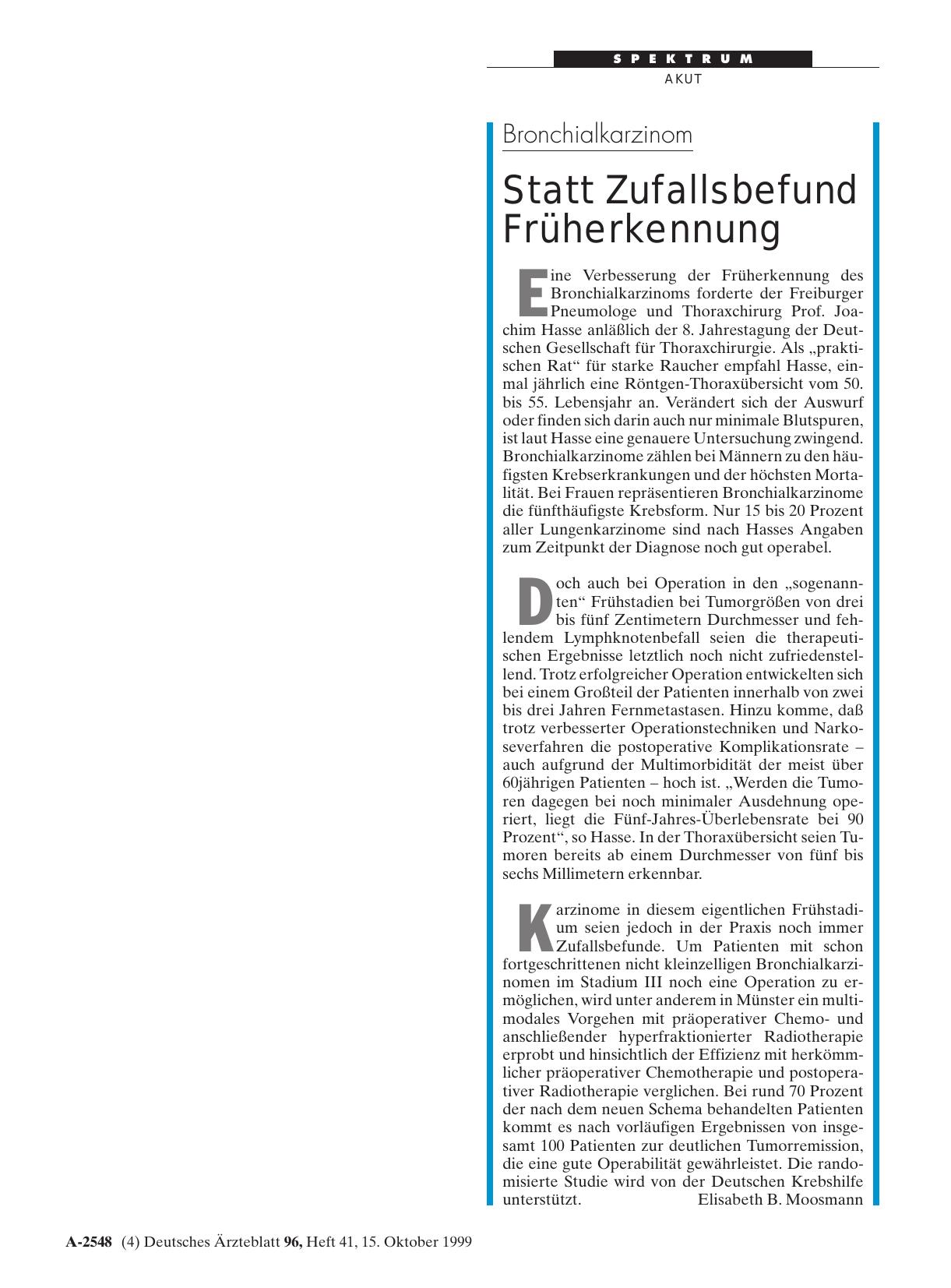 Vorschauseite 1: Bronchialkarzinom: Statt Zufallsbefund Früherkennung