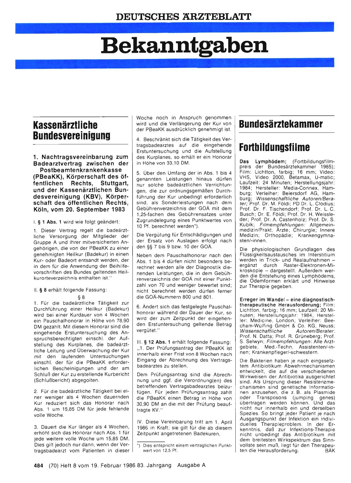 Vorschauseite 1: 1. Nachtragsvereinbarung zum Badearztvertrag vom 20. September 1983