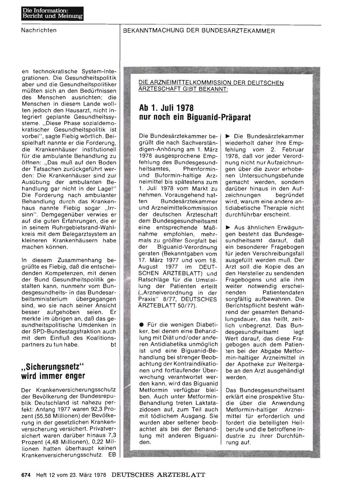 Vorschauseite 1: Ab 1. Juli 1978 nur noch ein Biguanid-Präparat