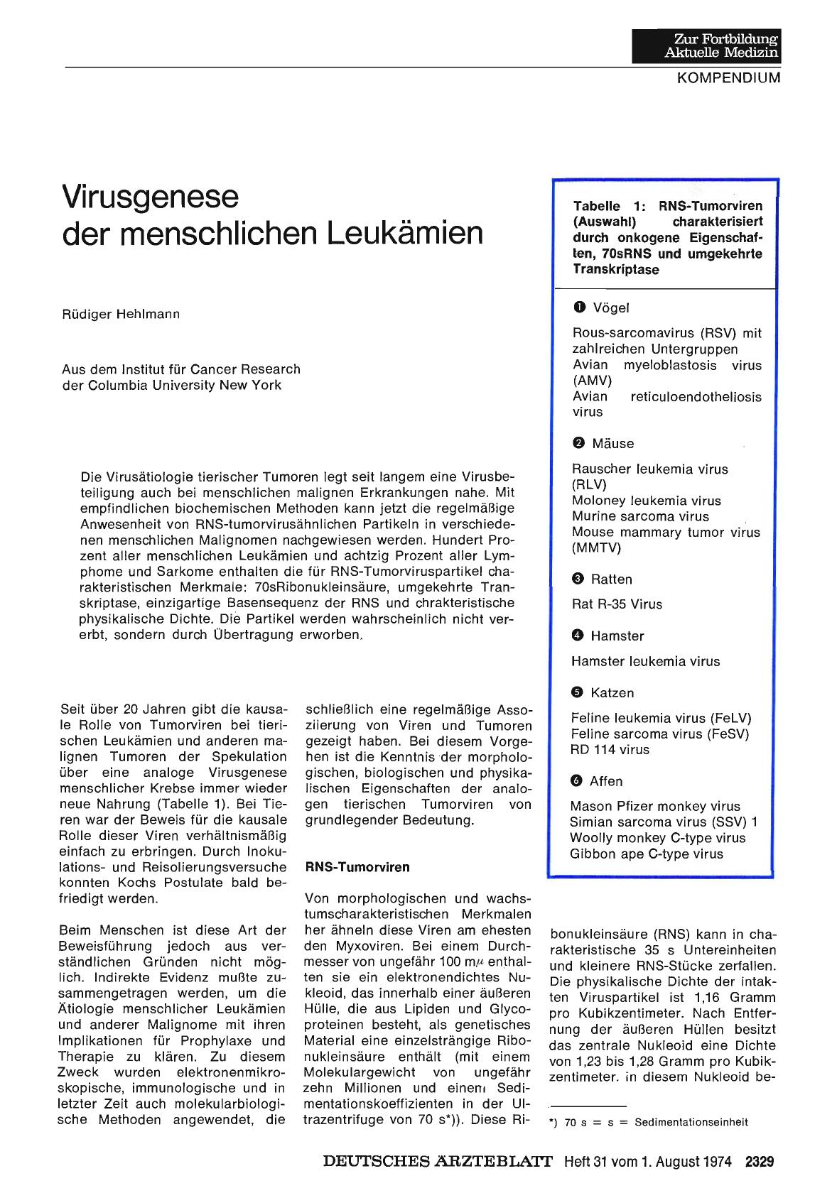 Vorschauseite 1: Virusgenese der menschlichen Leukämien