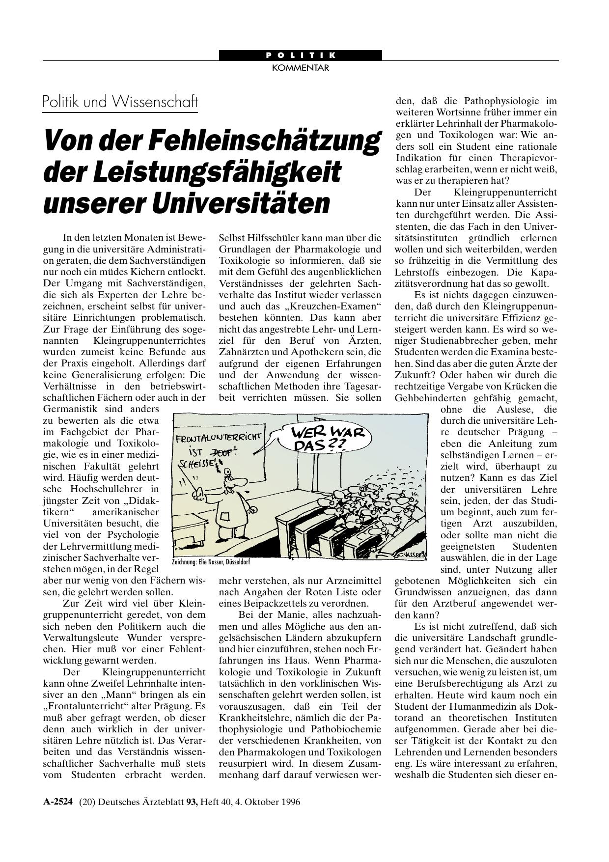 Vorschauseite 1: Politik und Wissenschaft: Von der Fehleinschätzung der Leistungsfähigkeit unserer Universitäten