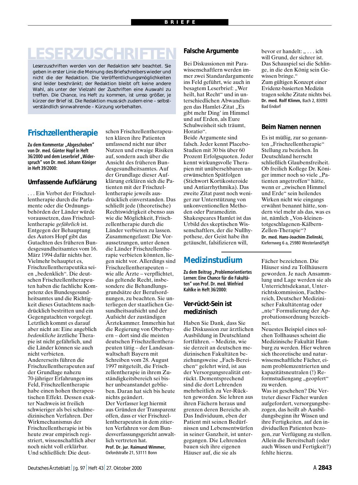 Vorschauseite 1: Frischzellentherapie: Beim Namen nennen