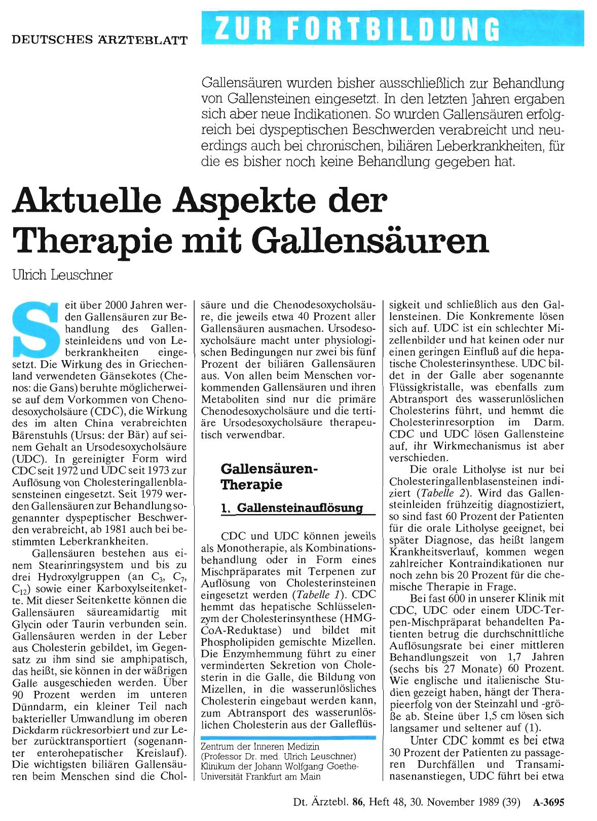 Vorschauseite 1: Aktuelle Aspekte der Therapie mit Gallensäuren