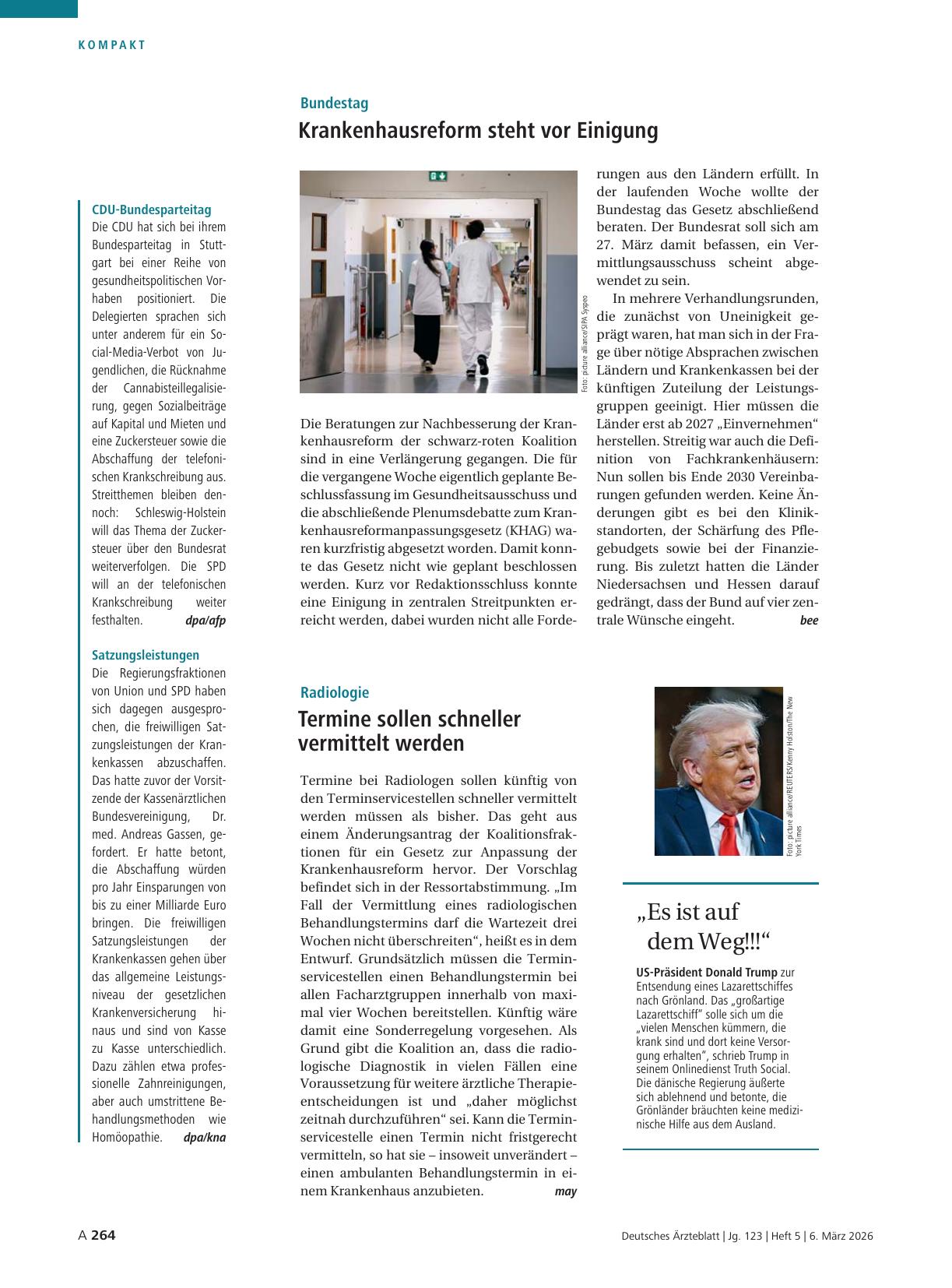 Vorschauseite 1: CDU-Bundesparteitag / Satzungsleistungen