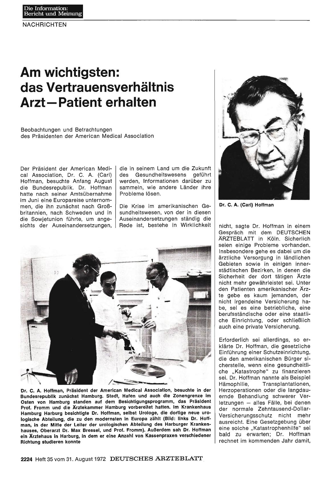 Vorschauseite 1: Am wichtigsten: das Vertrauensverhältnis Arzt Patient erhalten. Beobachtungen und Betrachtungen des Präsidenten der American Medical Association