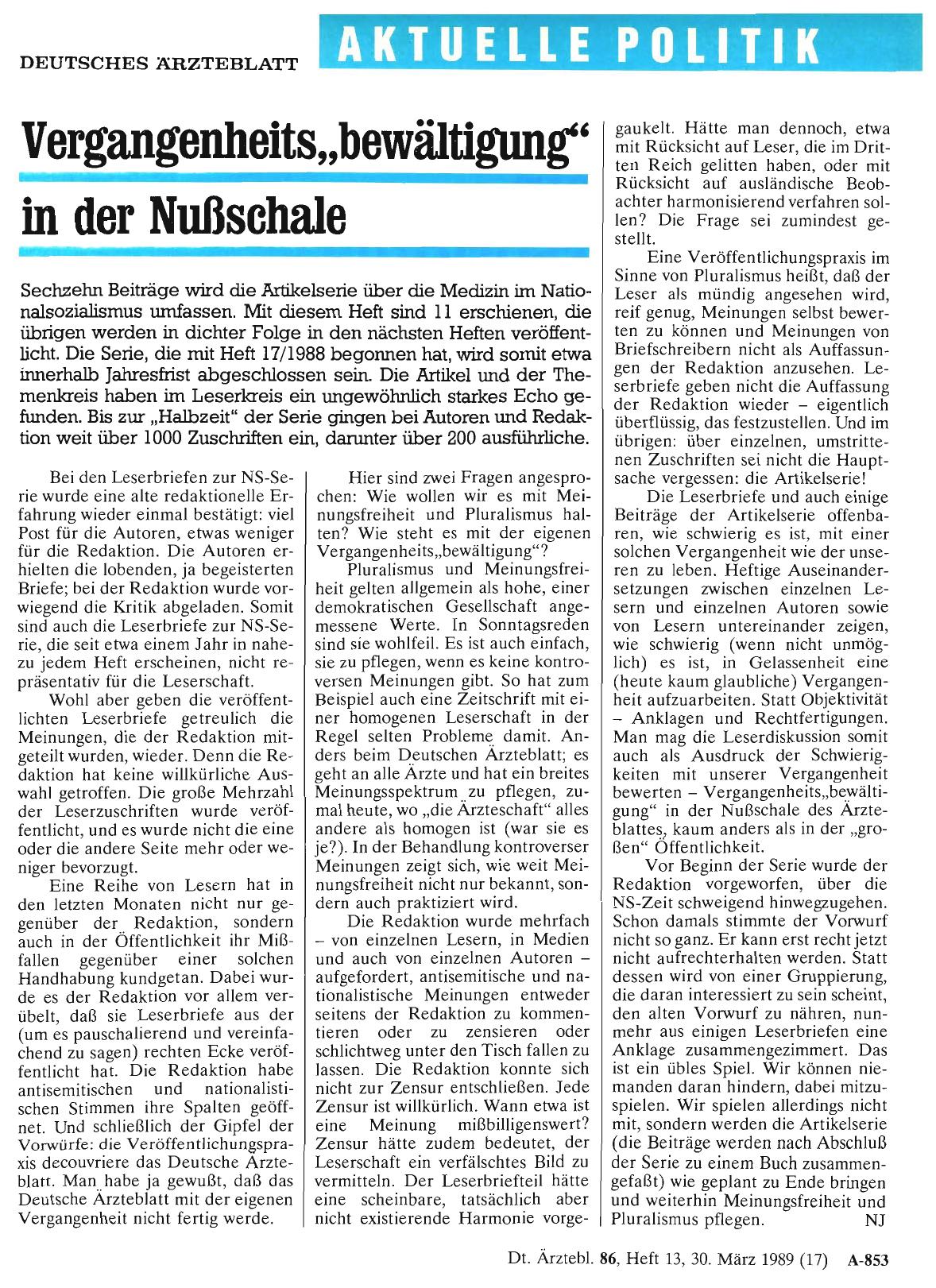 Vorschauseite 1: Vergangenheits„bewältigung“ in der Nußschale