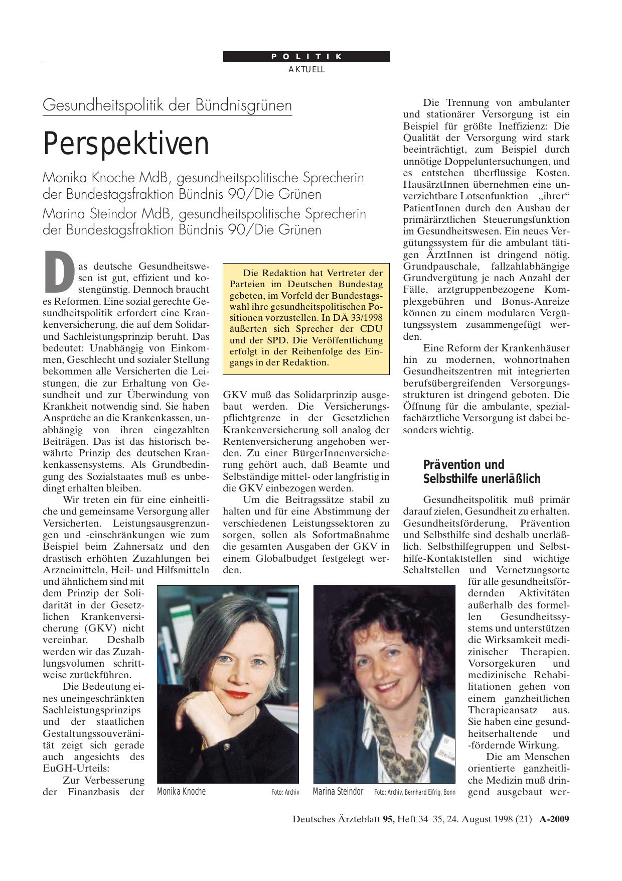 Vorschauseite 1: Gesundheitspolitik der Bündnisgrünen: Perspektiven