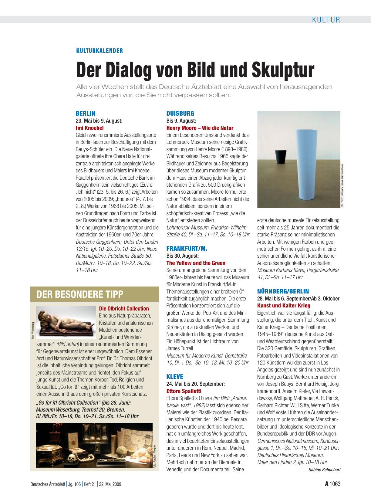 Vorschauseite 1: Kulturkalender: Der Dialog von Bild und Skulptur