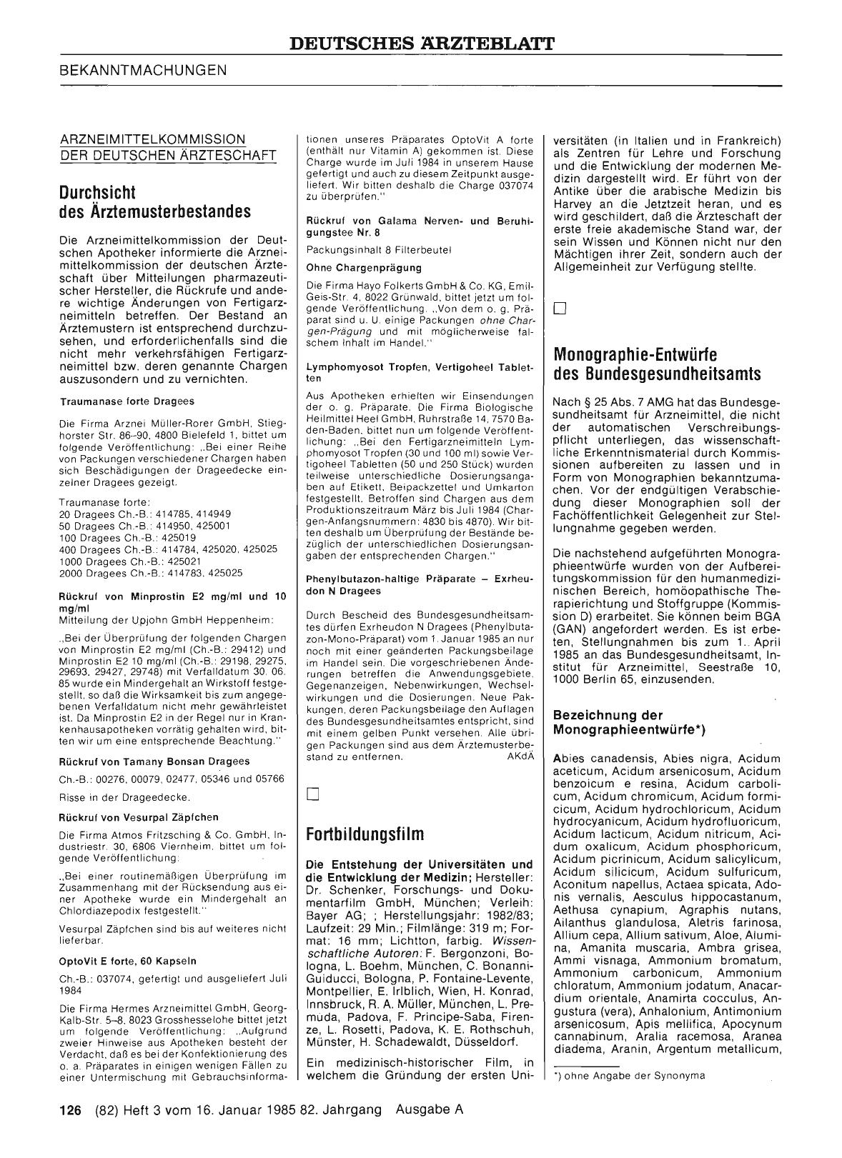 Vorschauseite 1: Monographie-Entwürfe des Bundesgesundheitsamts