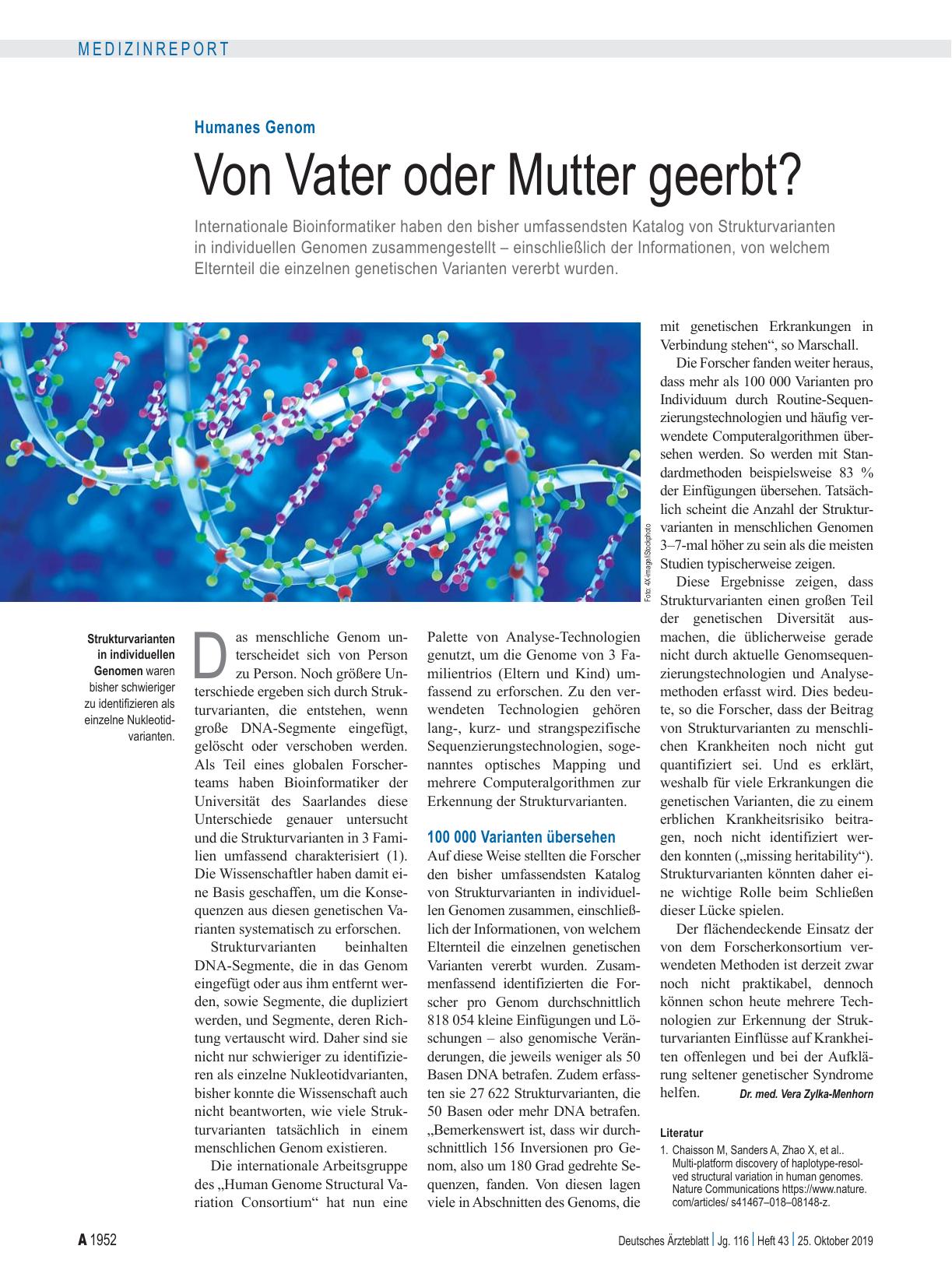 Vorschauseite 1: Humanes Genom: Von Vater oder Mutter geerbt?