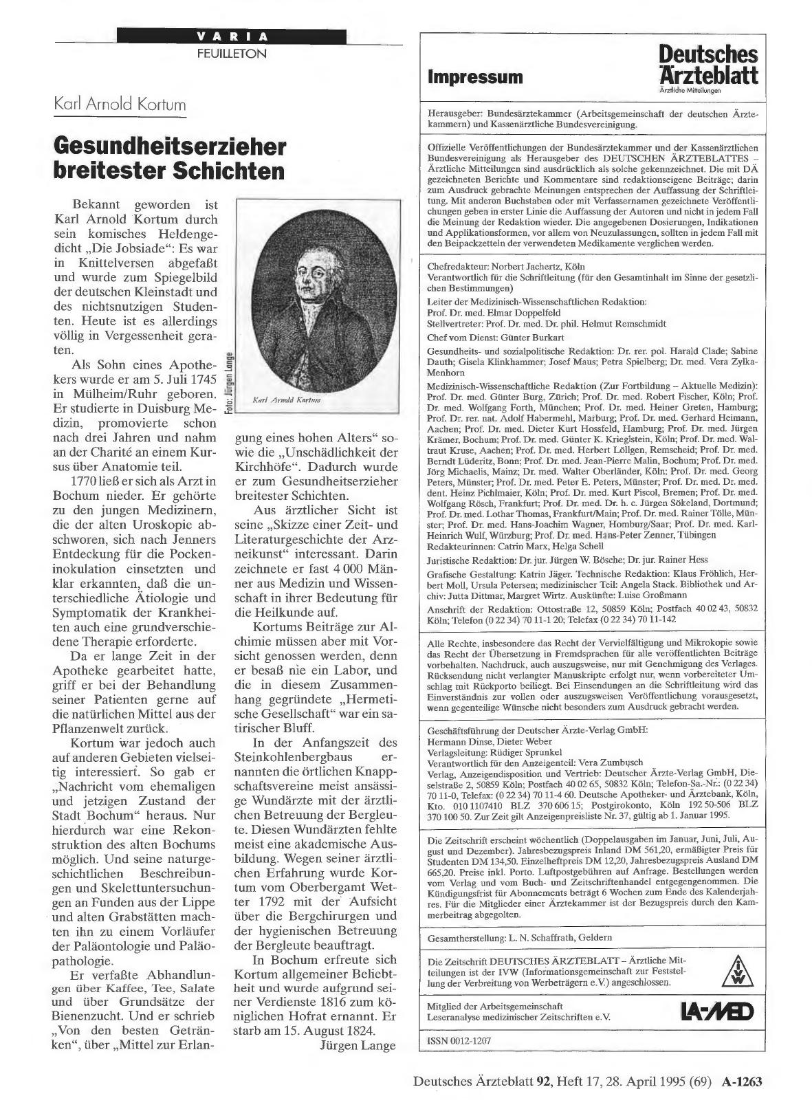 Vorschauseite 1: Karl Arnold Kortum: Gesundheitserzieher breitester Schichten