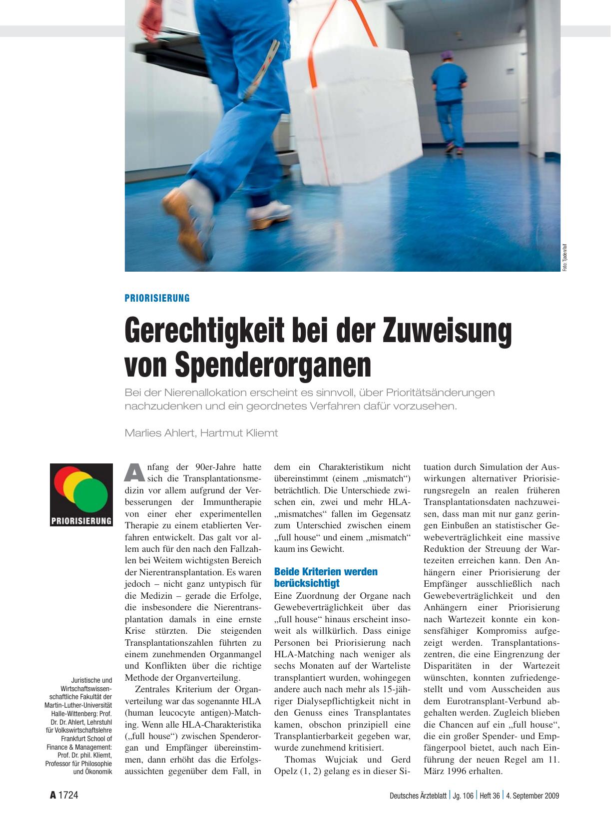 Vorschauseite 1: Priorisierung: Gerechtigkeit bei der Zuweisung von Spenderorganen