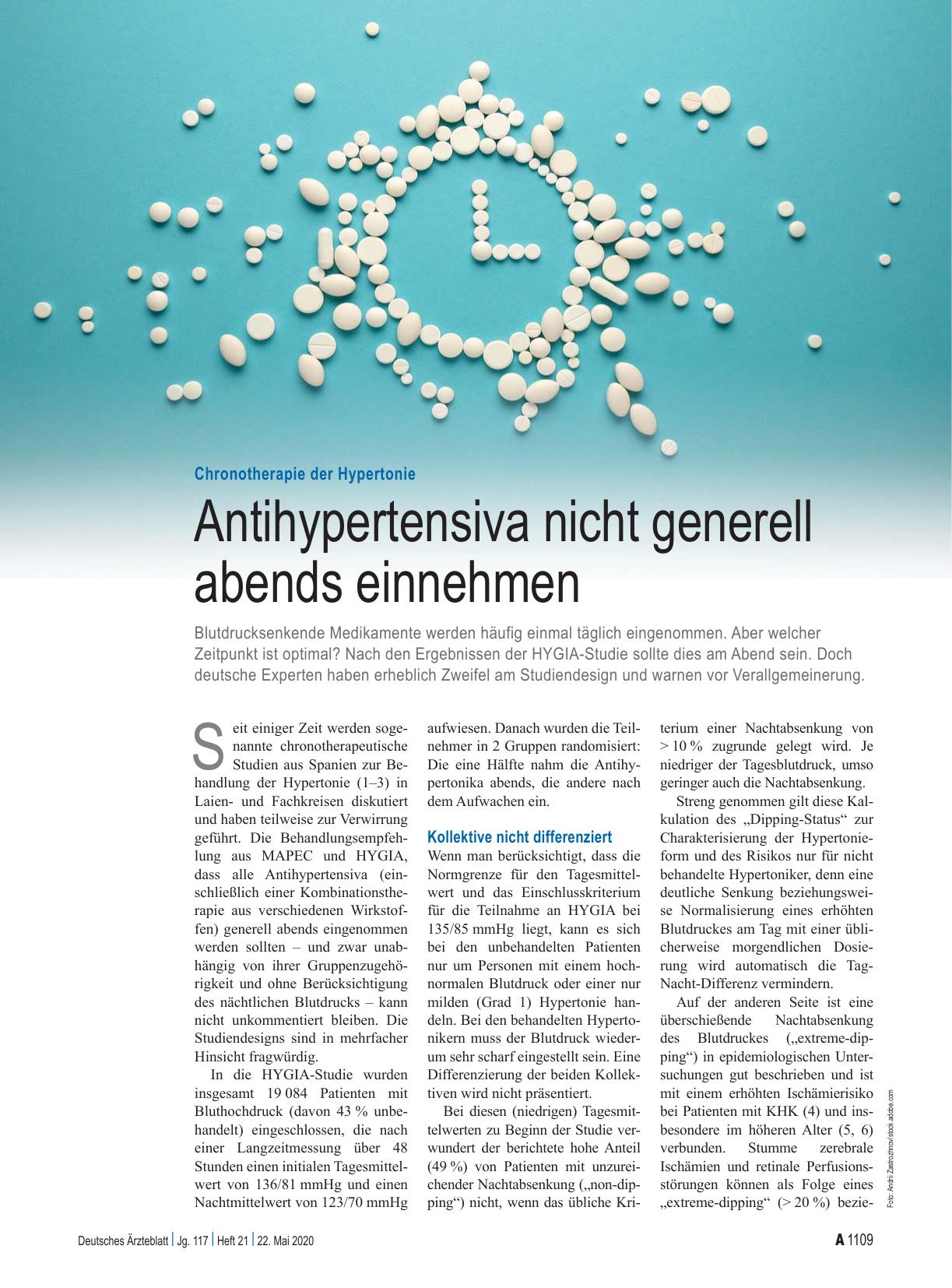 Vorschauseite 1: Chronotherapie der Hypertonie: Antihypertensiva nicht generell abends einnehmen