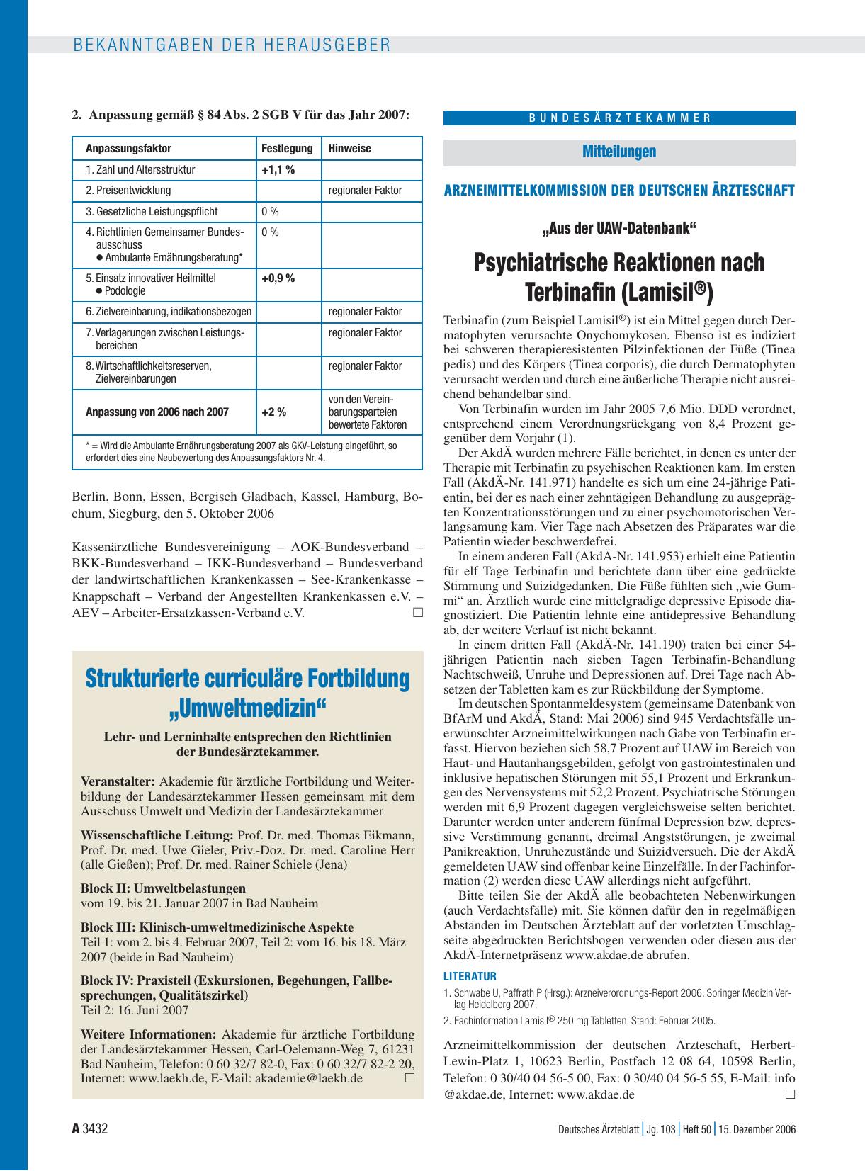 Vorschauseite 1: Strukturierte curriculäre Fortbildung „Umweltmedizin“: Lehrund Lerninhalte entsprechen den Richtlinien der Bundesärztekammer