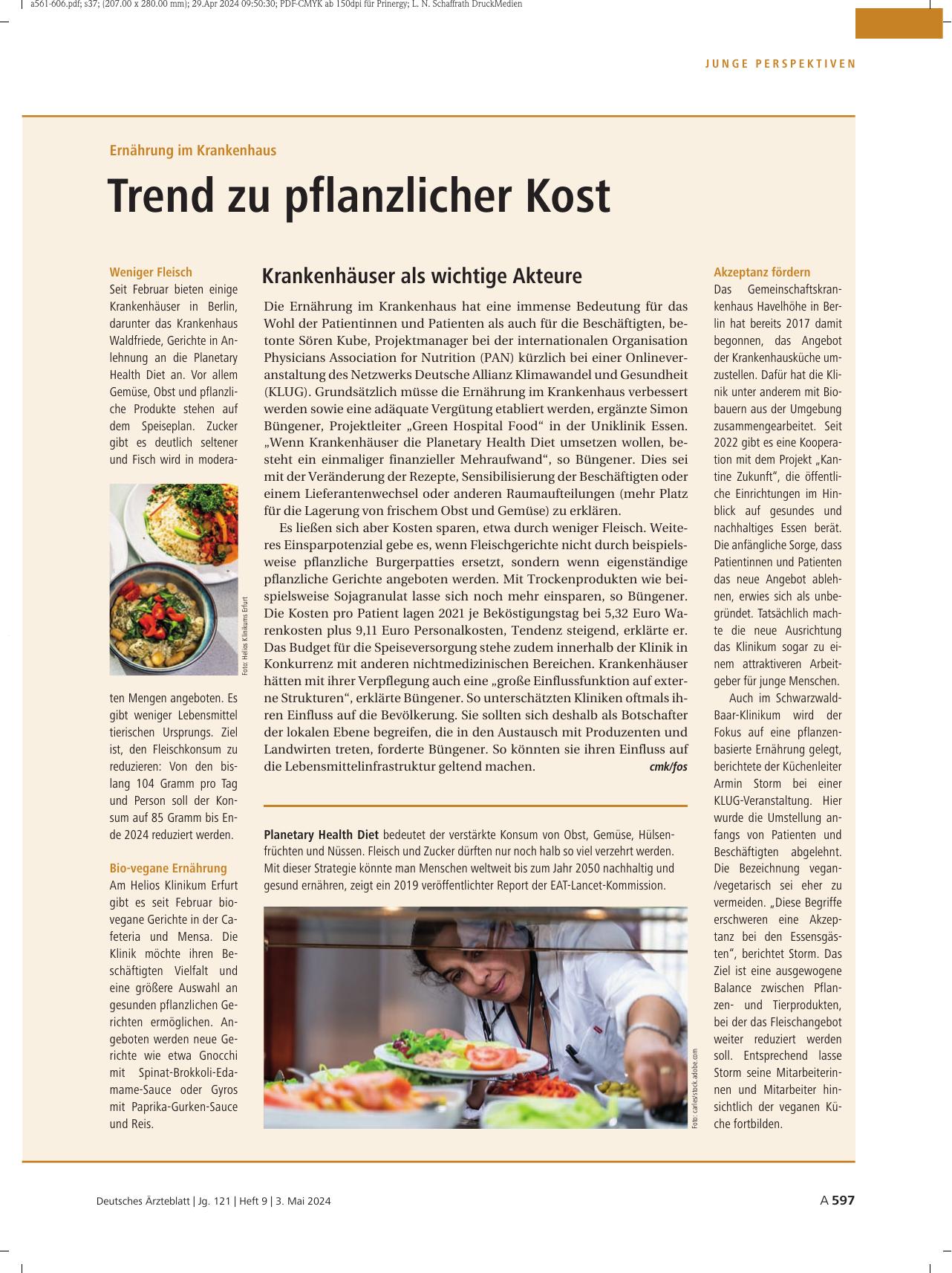 Vorschauseite 1: Ernährung im Krankenhaus: Trend zu pflanzlicher Kost