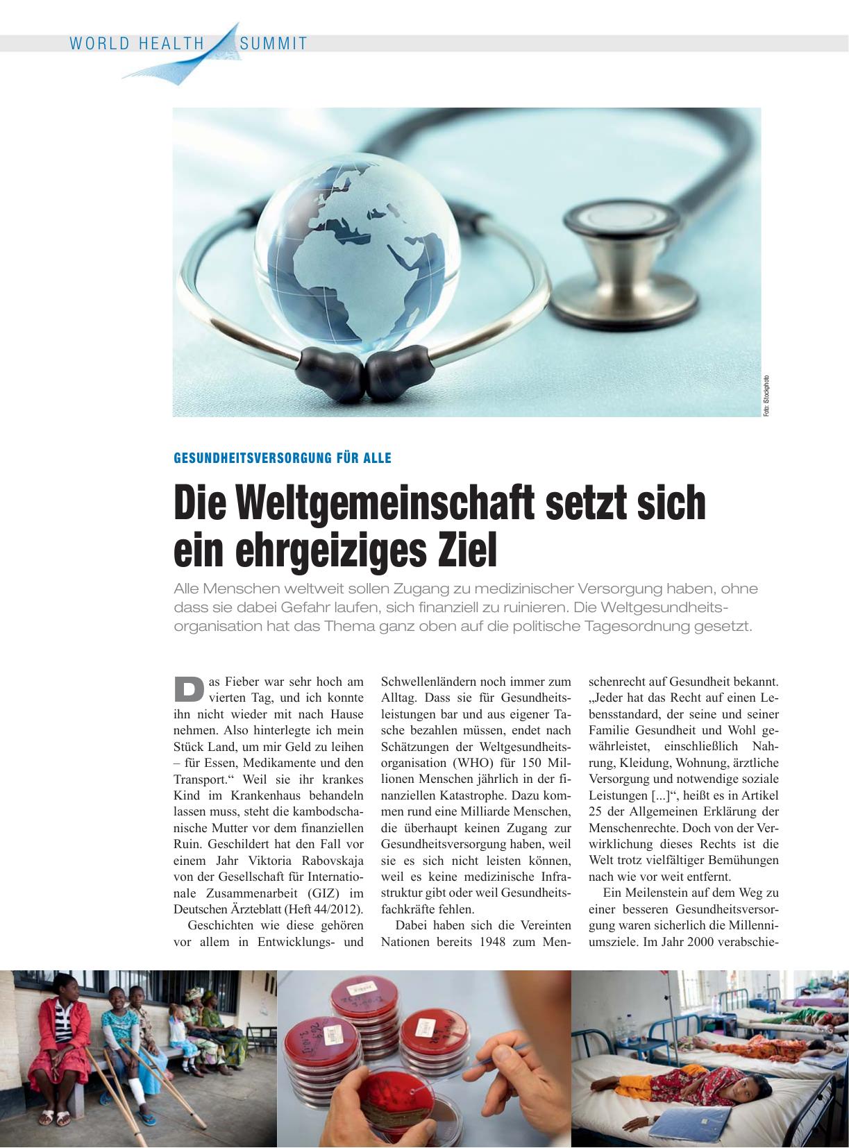 Vorschauseite 1: Gesundheitsversorgung für alle: Die Weltgemeinschaft setzt sich ein ehrgeiziges Ziel