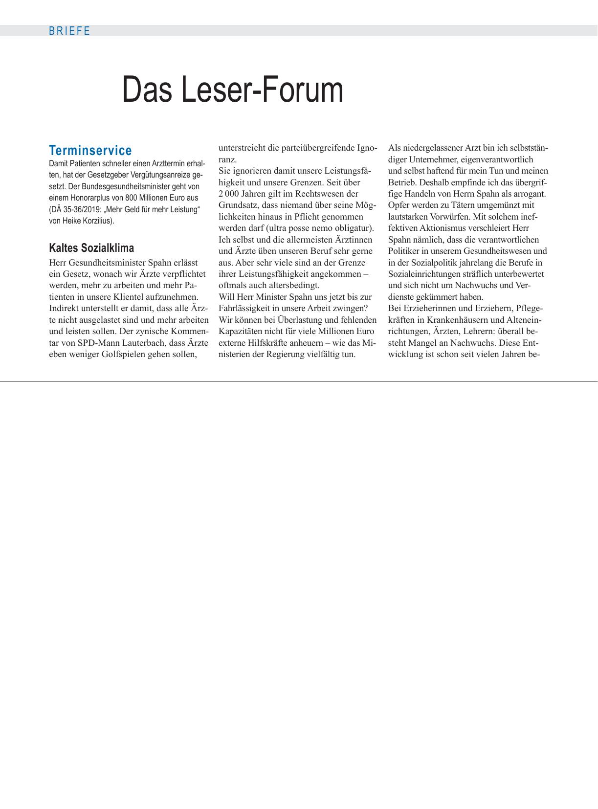 Vorschauseite 1: Terminservice: Kaltes Sozialklima