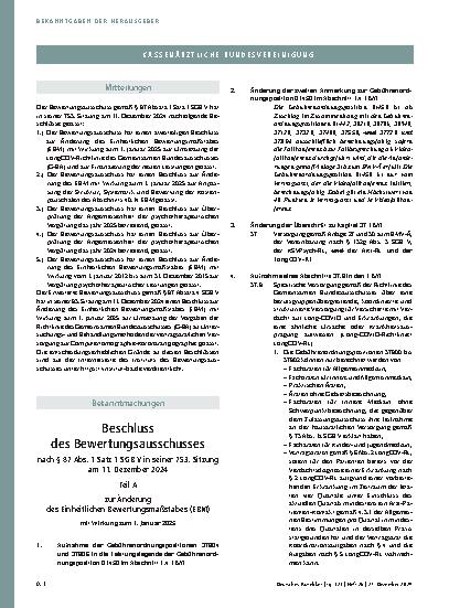 Vorschauseite 2: Beschluss des Bewertungsausschusses nach § 87 Abs. 1 Satz 1 SGB V in seiner 753. Sitzung am 11. Dezember 2024.