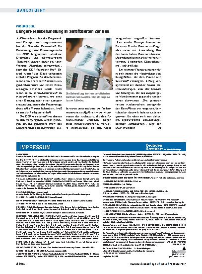 Vorschauseite 1: Pneumologie: Lungenkrebsbehandlung in zertifizierten Zentren
