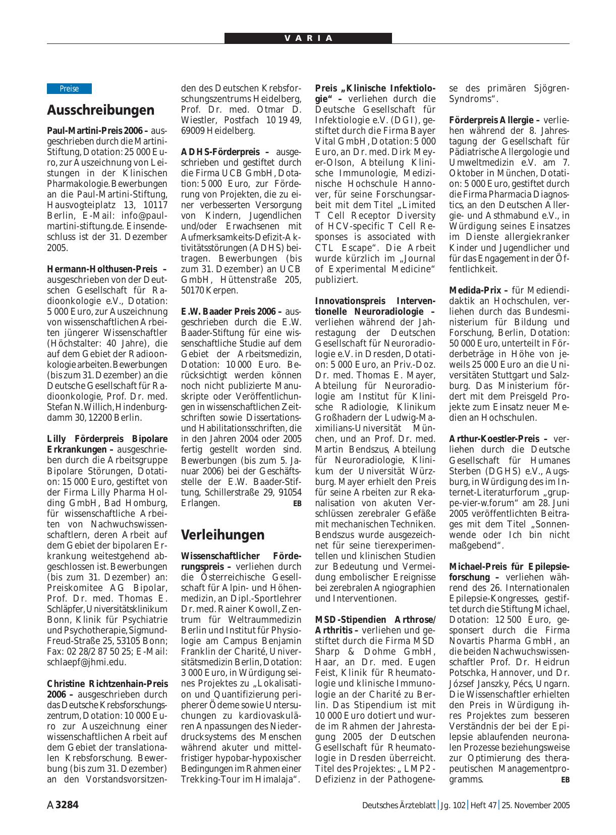 Vorschauseite 1: Verleihungen