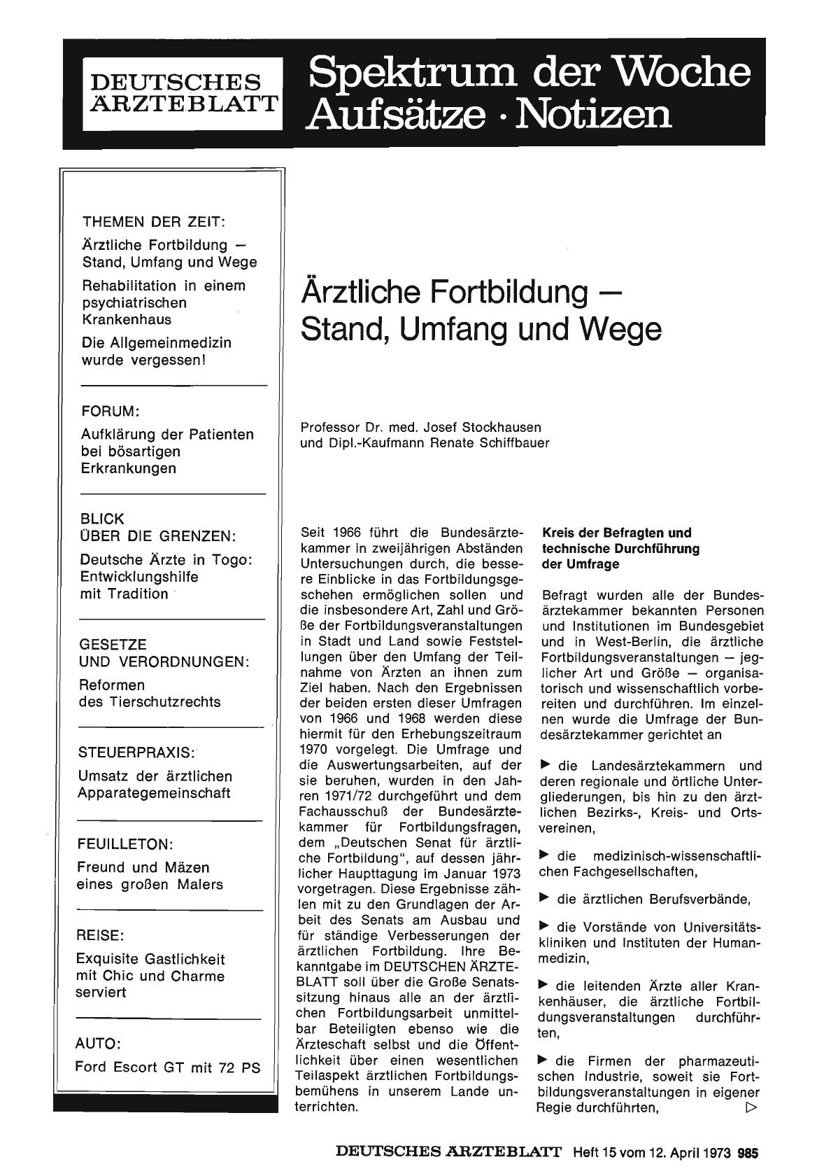 Vorschauseite 1: Ärztliche Fortbildung — Stand, Umfang und Wege