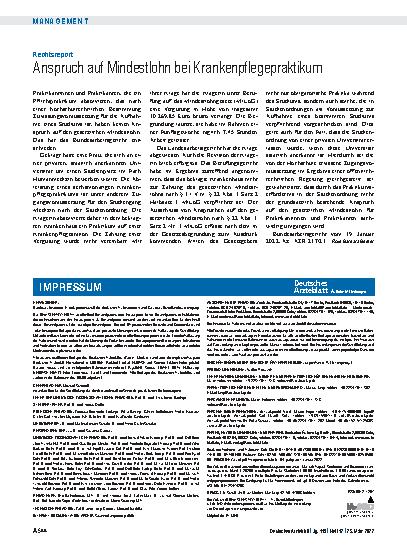 Vorschauseite 1: Rechtsreport: Anspruch auf Mindestlohn bei Krankenpflegepraktikum