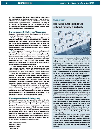 Vorschauseite 1: Umfrage: Krankenhäuser sehen Leiharbeit kritisch