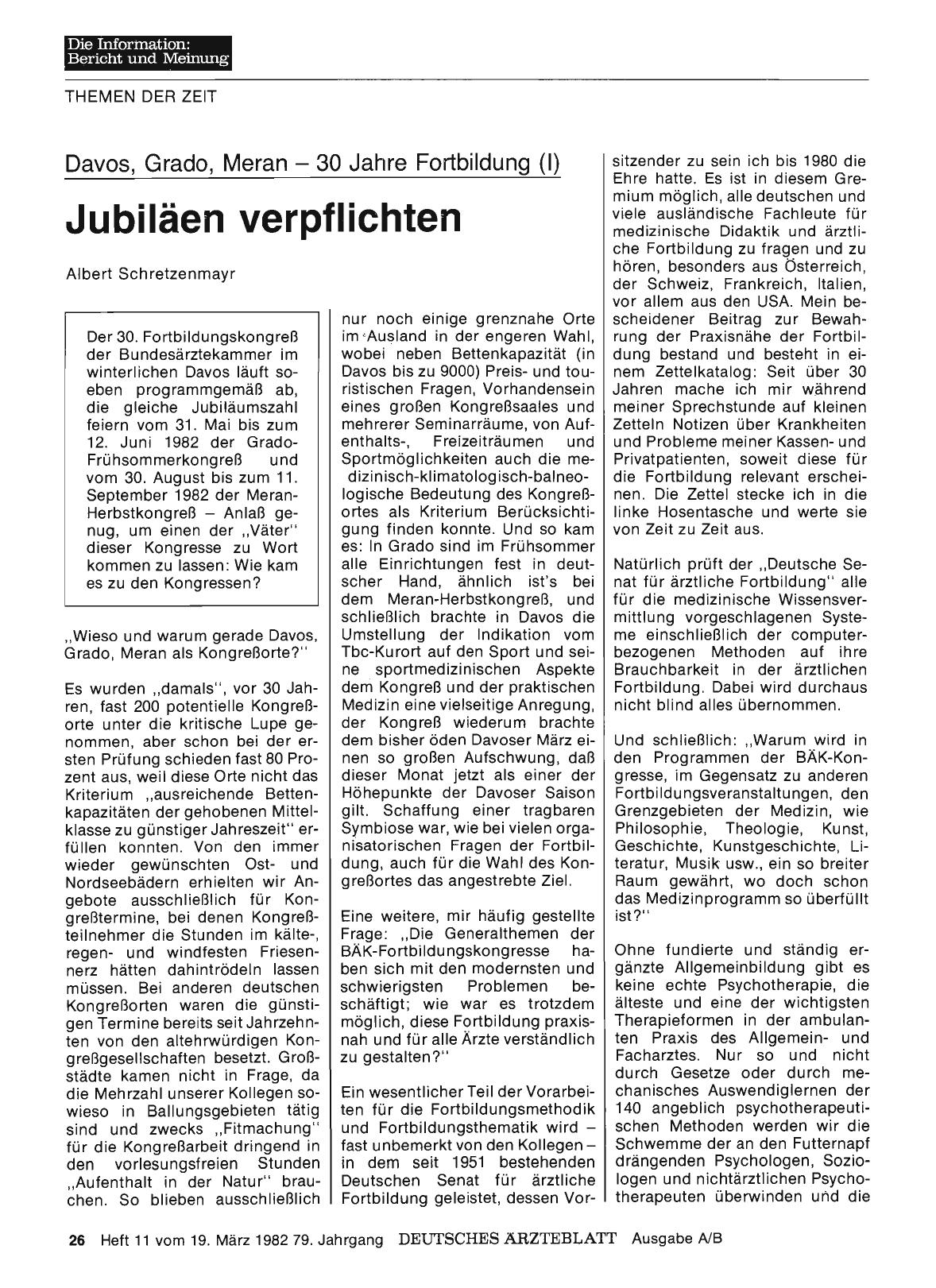 Vorschauseite 1: Davos, Grado, Meran — 30 Jahre Fortbildung (1): Jubiläen verpflichten