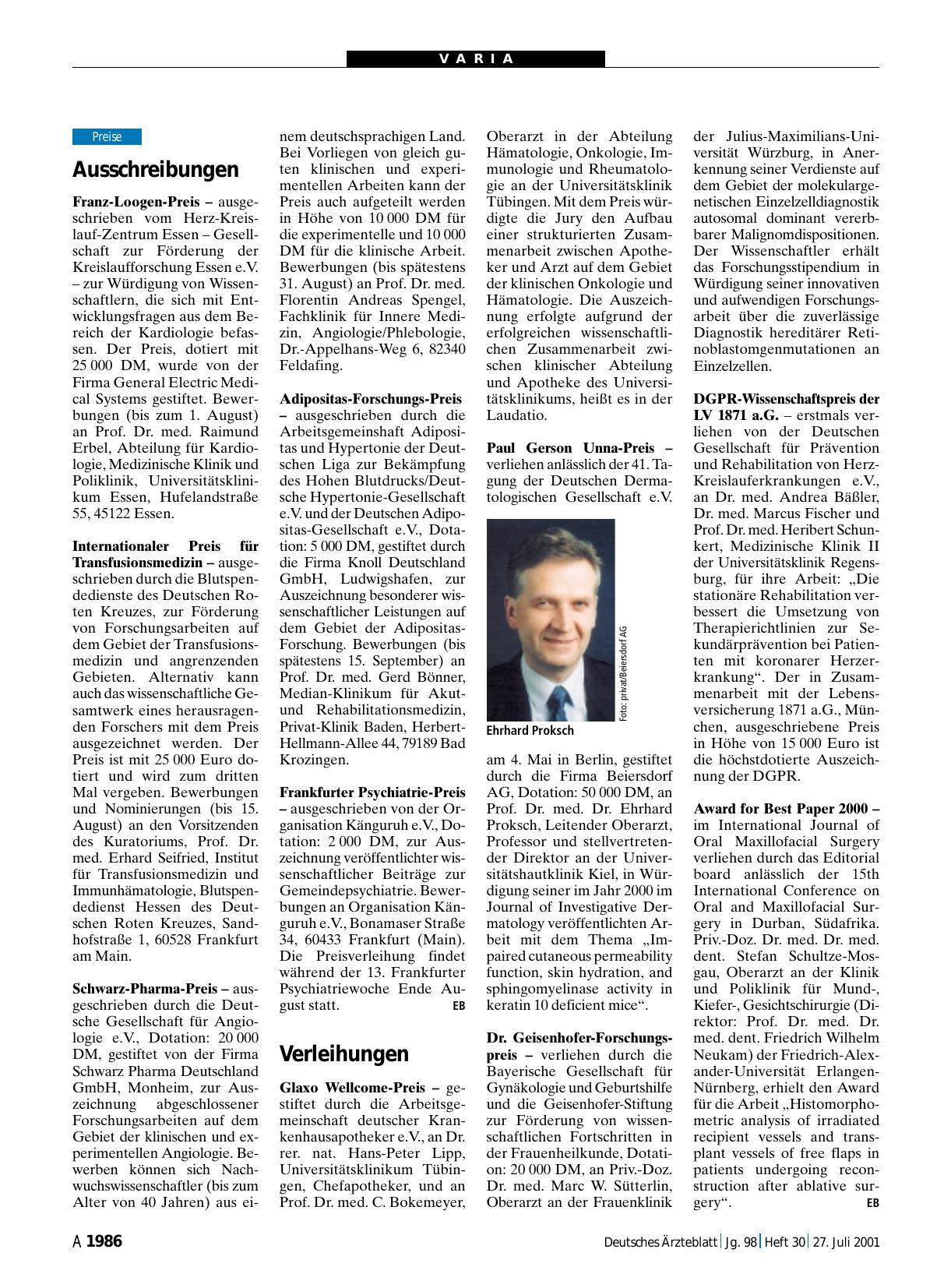 Vorschauseite 1: Verleihungen