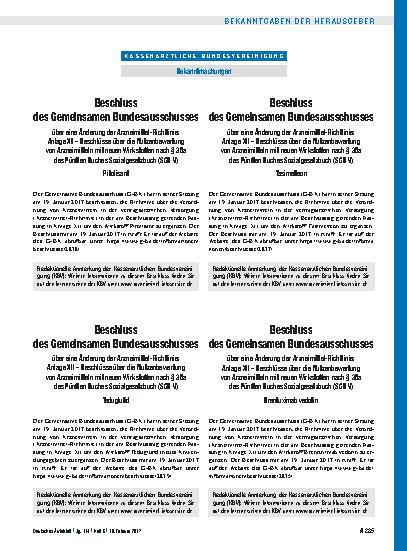 Vorschauseite 1: Beschluss des Gemeinsamen Bundesausschusses über eine Änderung der Arzneimittel-Richtlinie: Anlage XII – Beschlüsse über die Nutzenbewertung von Arzneimitteln mit neuen Wirkstoffe…