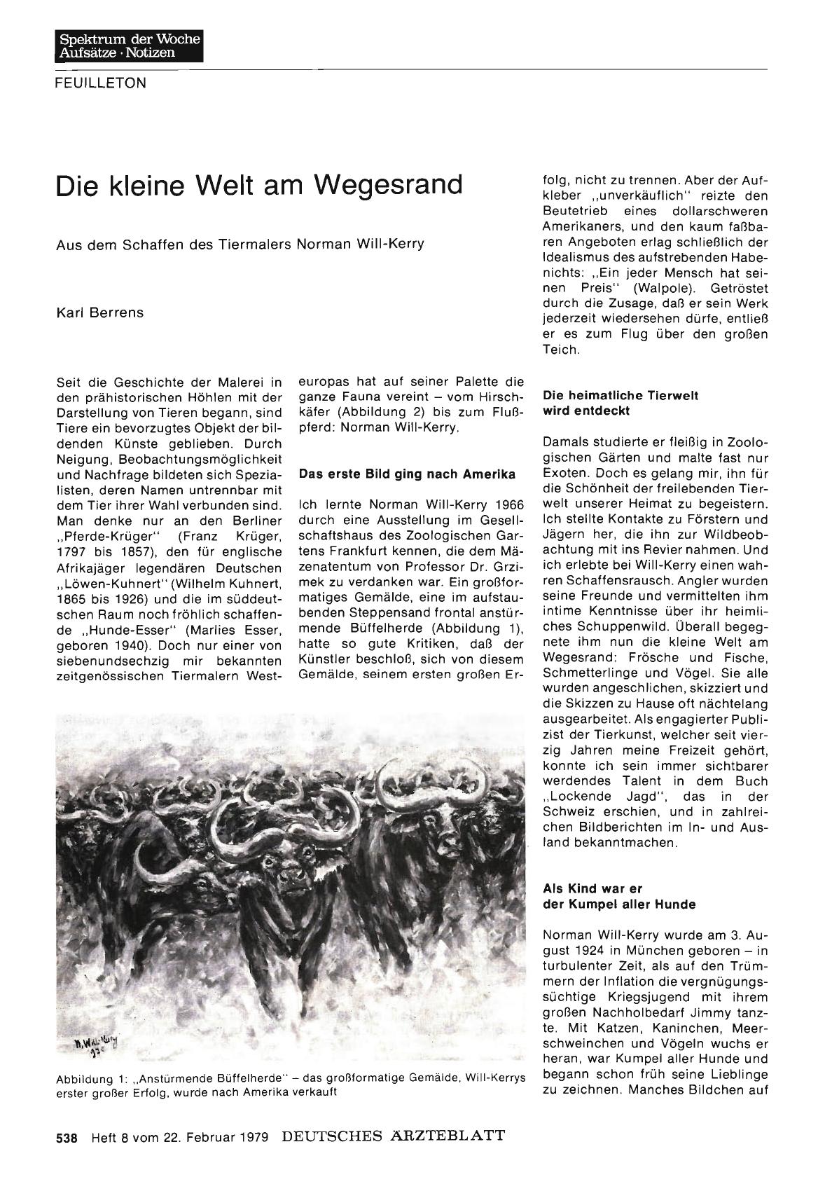 Vorschauseite 1: Die kleine Welt am Wegesrand: Aus dem Schaffen des Tiermalers Norman Will-Kerry