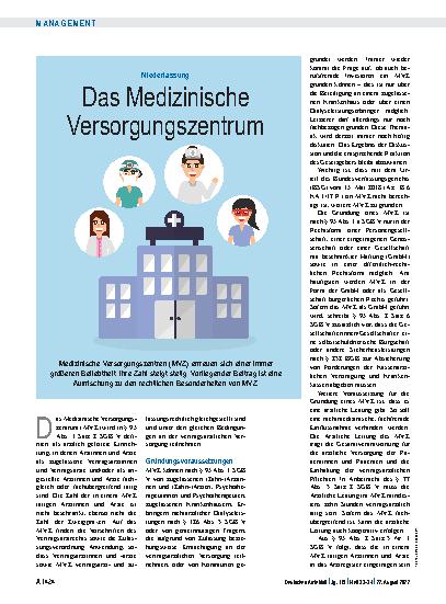 Vorschauseite 1: Niederlassung: Das Medizinische Versorgungszentrum
