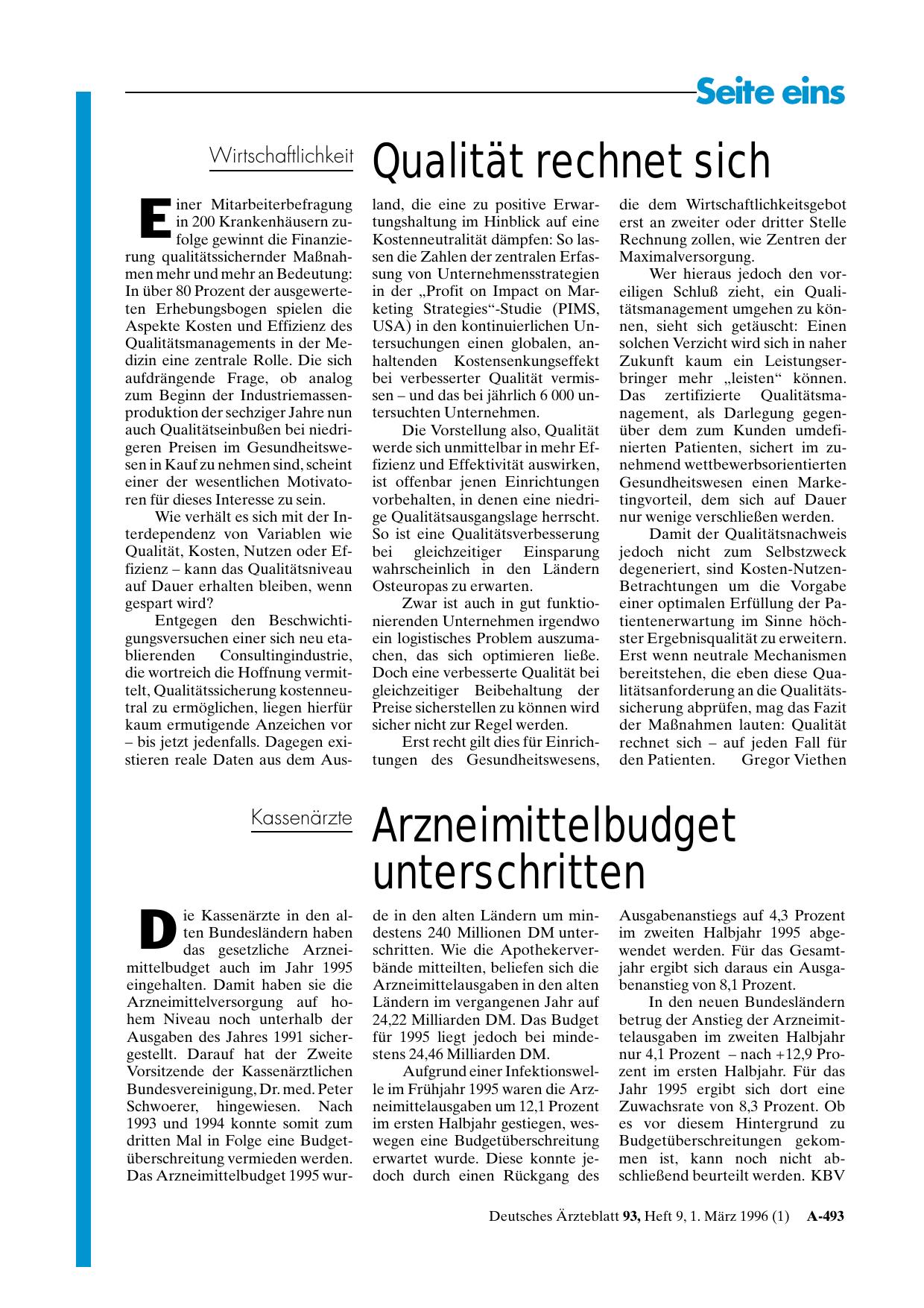Vorschauseite 1: Kassenärzte: Arzneimittelbudget unterschritten