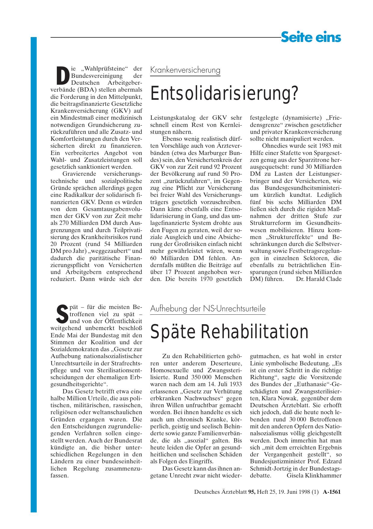 Vorschauseite 1: Krankenversicherung: Entsolidarisierung?