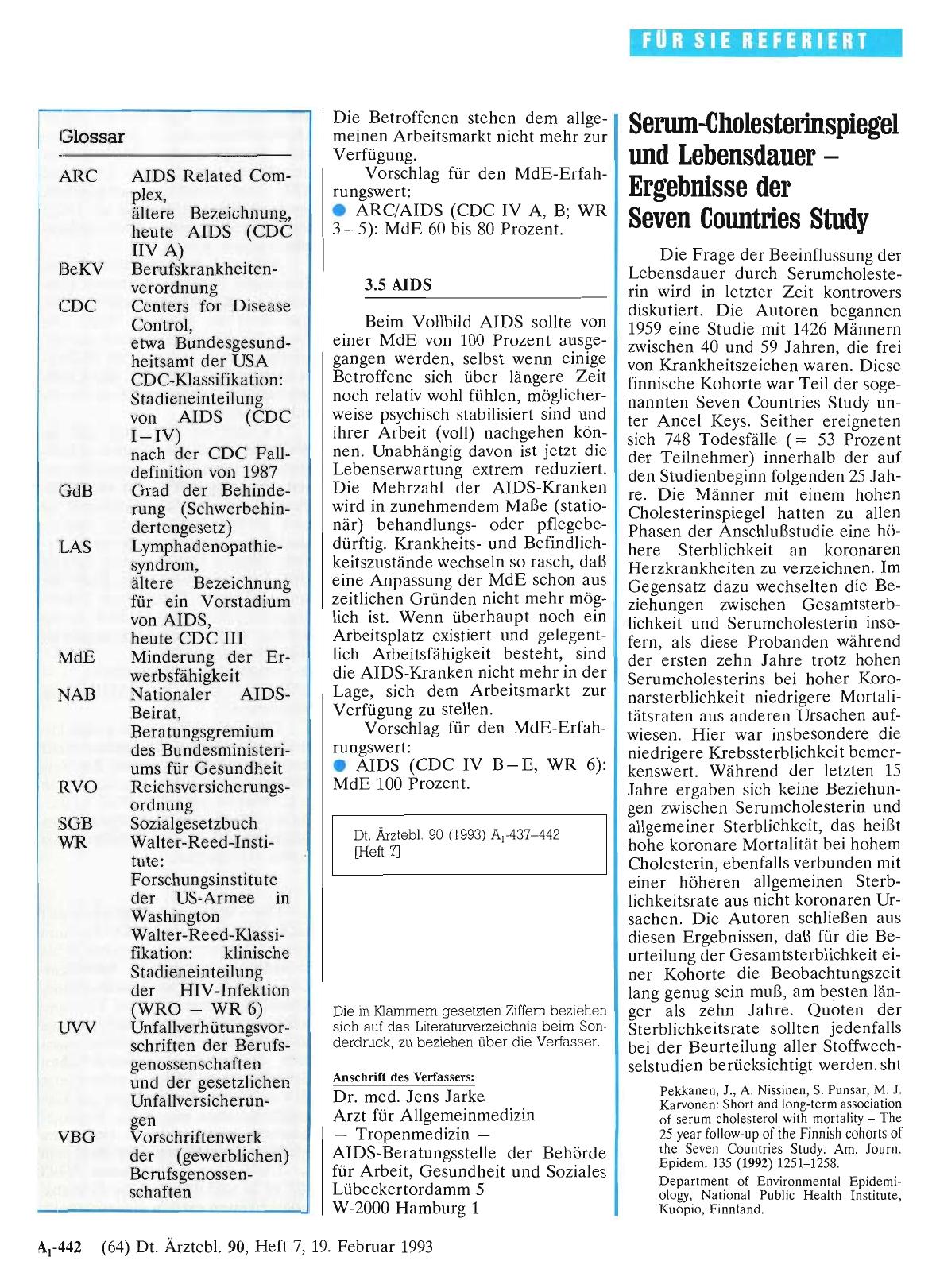 Vorschauseite 1: Serum-Cholesterinspiegel und Lebensdauer — Ergebnisse der Seven Countries Study